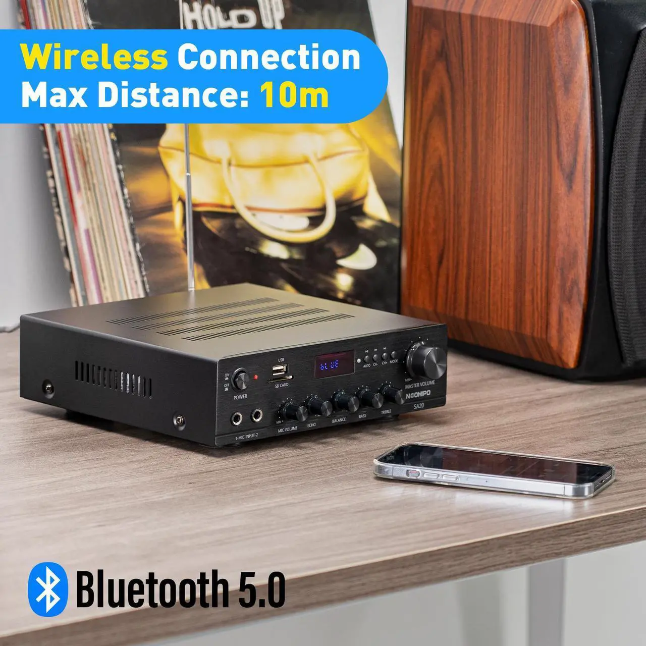 Alt view image 5 of 7 - Neohipo SA20 Stereo Receiver & Amplifier Home Audio Bluetooth Amp, Bluetooth 5.0, 500Wx2, 2.1 Channel