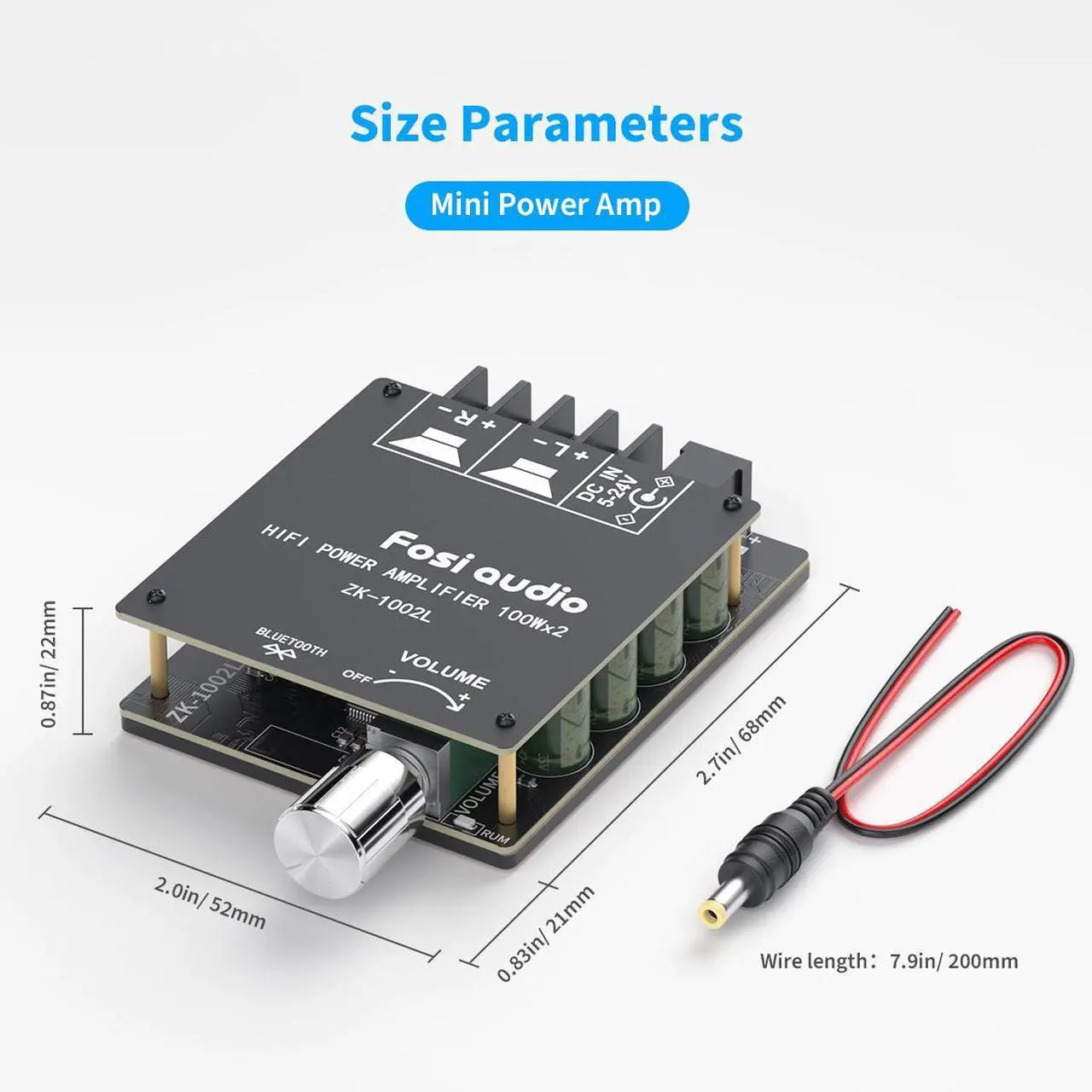 Alt view image 3 of 7 - NEOHIPO ZK-1002L 100W x 2 Bluetooth 5.0 Stereo Audio Receiver Amplifier Board 2 Channel Mini Power Digital Module Amp for Home Passive Speakers