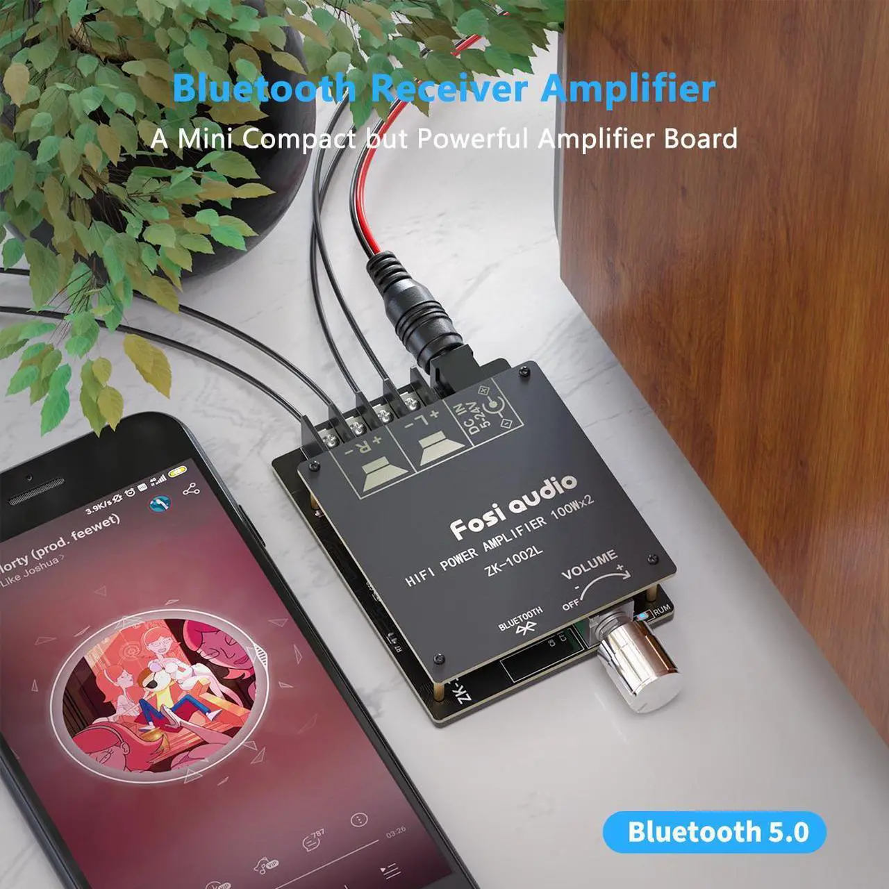 Alt view image 6 of 7 - NEOHIPO ZK-1002L 100W x 2 Bluetooth 5.0 Stereo Audio Receiver Amplifier Board 2 Channel Mini Power Digital Module Amp for Home Passive Speakers