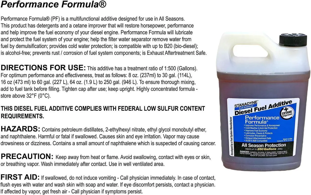 Alt view image 3 of 7 - Stanadyne Performance Formula Diesel Fuel Additive 2 Pack of 1/2 Gallon Jugs - Part # 38566