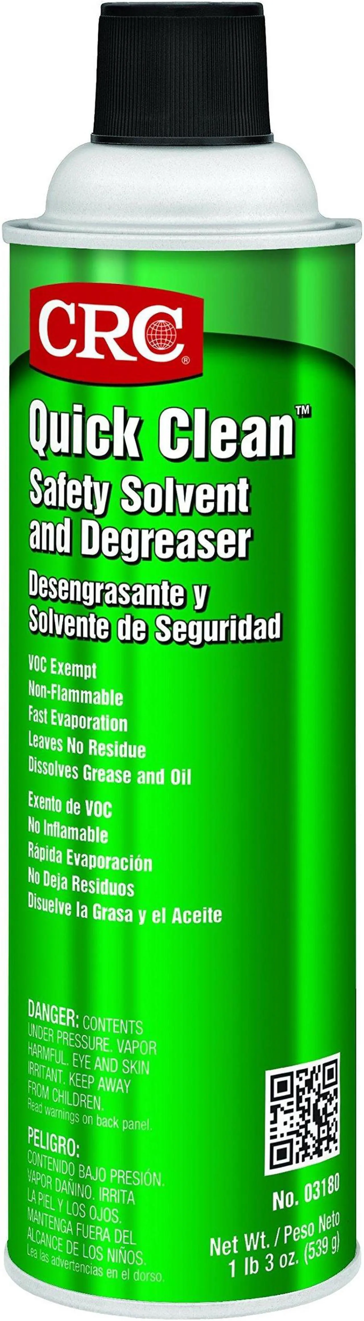 Main image of CRC Quick Clean Safety Solvent and Degreaser 03180  [Pack of 12] 19 WT OZ, Clear, Aerosol Cleaner | Industrial Cleaners and Degreasers