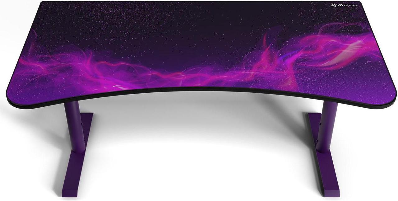 Alt view image 2 of 4 - Arozzi Arena Ultrawide Curved Gaming and Office Desk with Full Surface Water Resistant and Washable Mouse Pad and 3 Custom Monitor Mount Cut Outs with Cable Management - Purple Galaxy