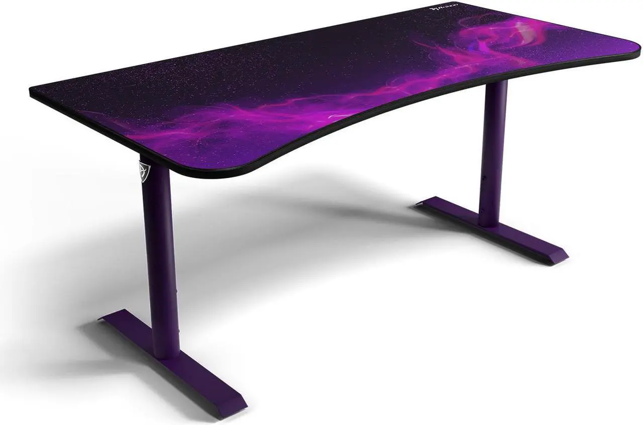Alt view image 3 of 4 - Arozzi Arena Ultrawide Curved Gaming and Office Desk with Full Surface Water Resistant and Washable Mouse Pad and 3 Custom Monitor Mount Cut Outs with Cable Management - Purple Galaxy