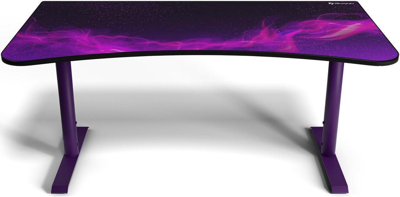 Alt view image 4 of 4 - Arozzi Arena Ultrawide Curved Gaming and Office Desk with Full Surface Water Resistant and Washable Mouse Pad and 3 Custom Monitor Mount Cut Outs with Cable Management - Purple Galaxy