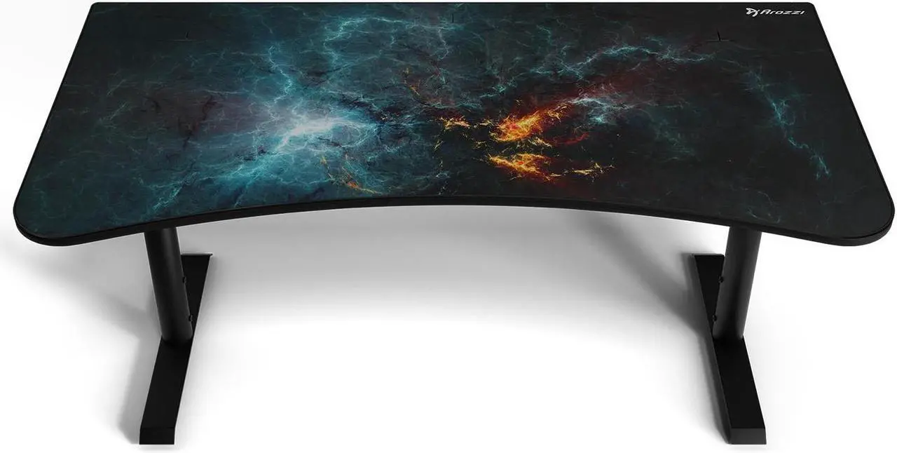 Alt view image 2 of 4 - Arozzi Arena Ultrawide Curved Gaming and Office Desk with Full Surface Water Resistant and Washable Mouse Pad and 3 Custom Monitor Mount Cut Outs with Cable Management - Omega