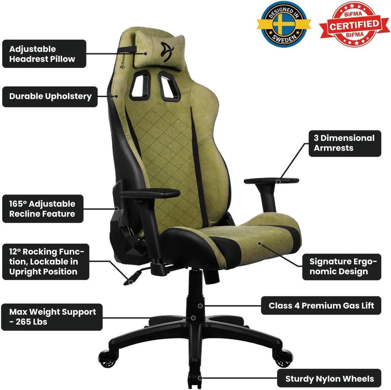 Alt view image 4 of 6 - Arozzi Avanti Premium Soft Fabric Upholstery Fabric with Unique Velvety Texture Breathable Fluid-Repellant Ergonomic Design for Office and Gaming Chair - Moss Green
