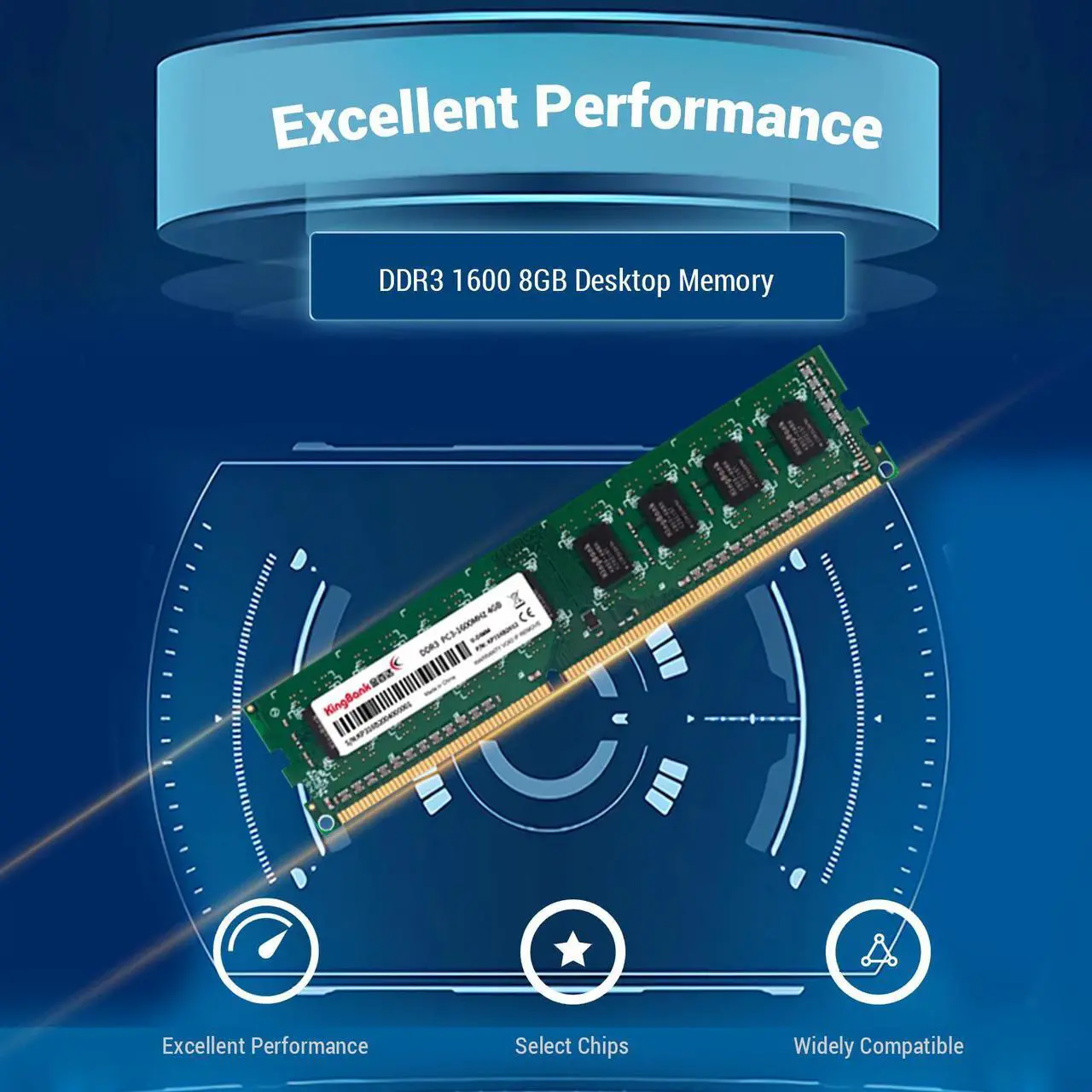 Alt view image 3 of 7 - KingBank Computer Desktop Memory Ram DDR3 8GB 1600MHz CL11 1.5V for Desktop Computer High Performance Gaming Office