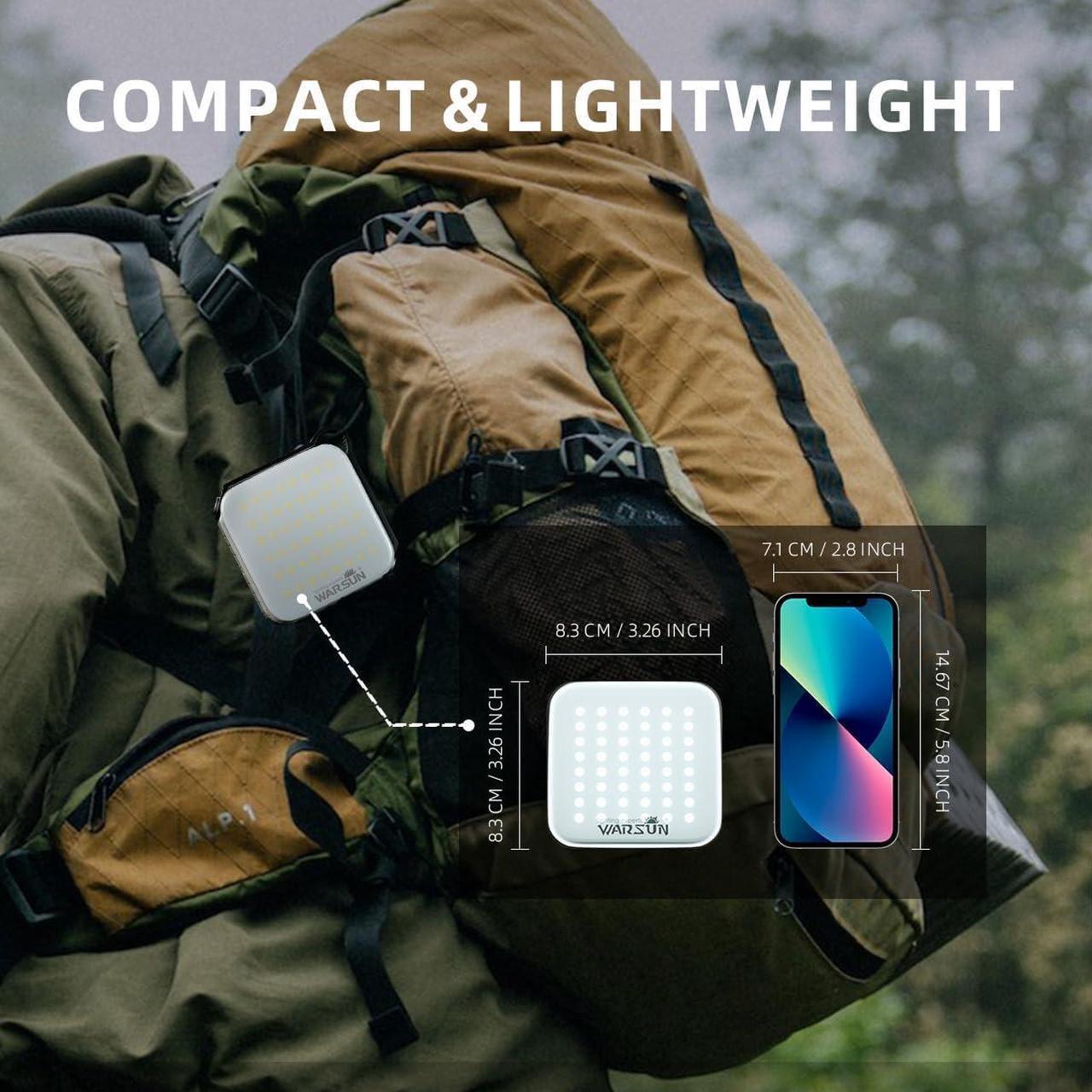 Alt view image 6 of 7 - WARSUN LED Camping Lantern 1000LM, Rechargeable Camping Lantern 6000mAh, 4 Light Modes, IPX5 Water-Resistant, Solar Tent Light for Power Outages, Emergency, Hurricane, Home, Hiking