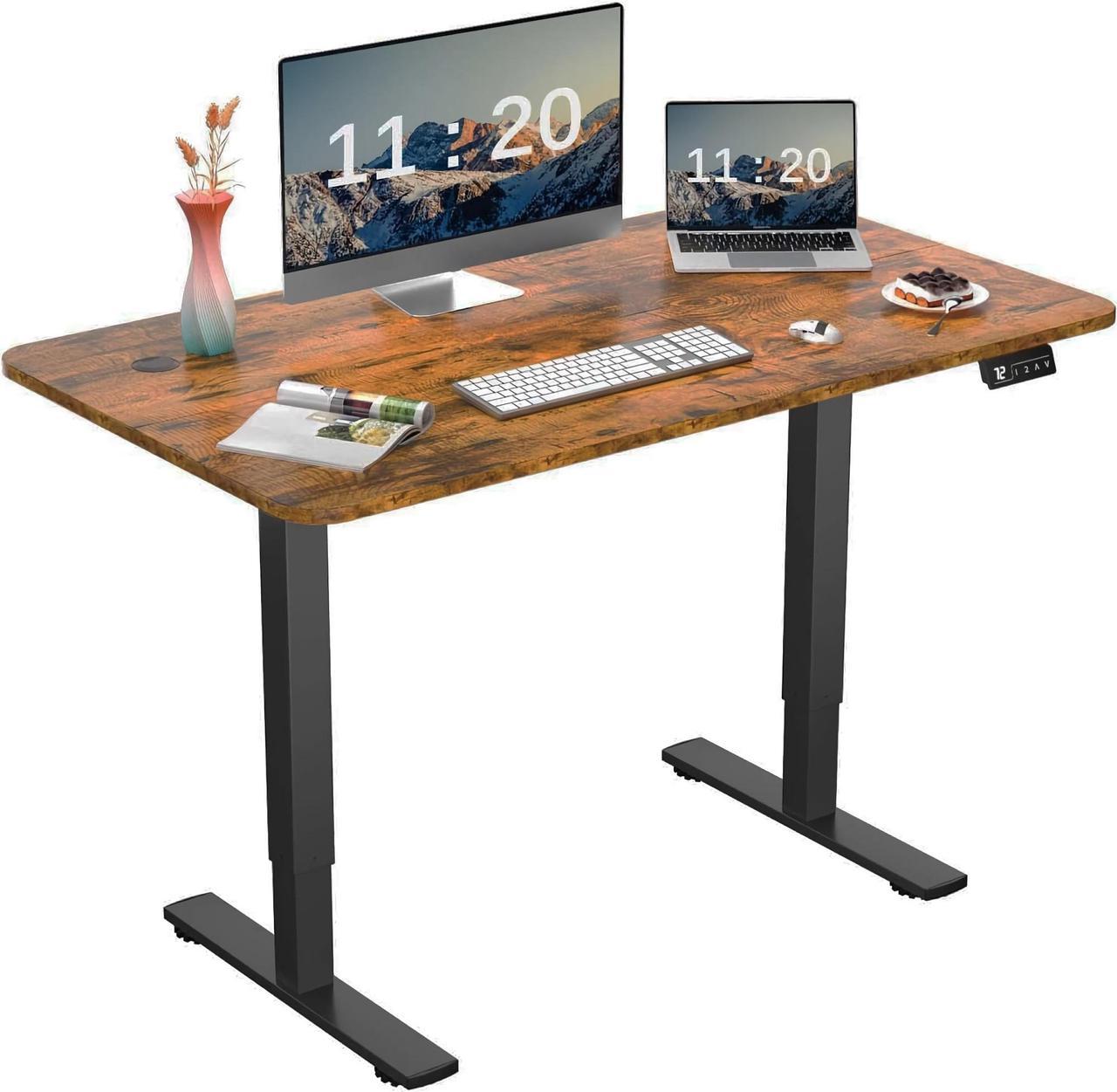 Toytexx Inc Electric Standing Desk, 120 x 60 cm Adjustable Height Desk with 2 Memory Presets, LED Height Display, Steel Legs, Ultra-Quiet Motor (Rustic Wood) - SM22F-03R