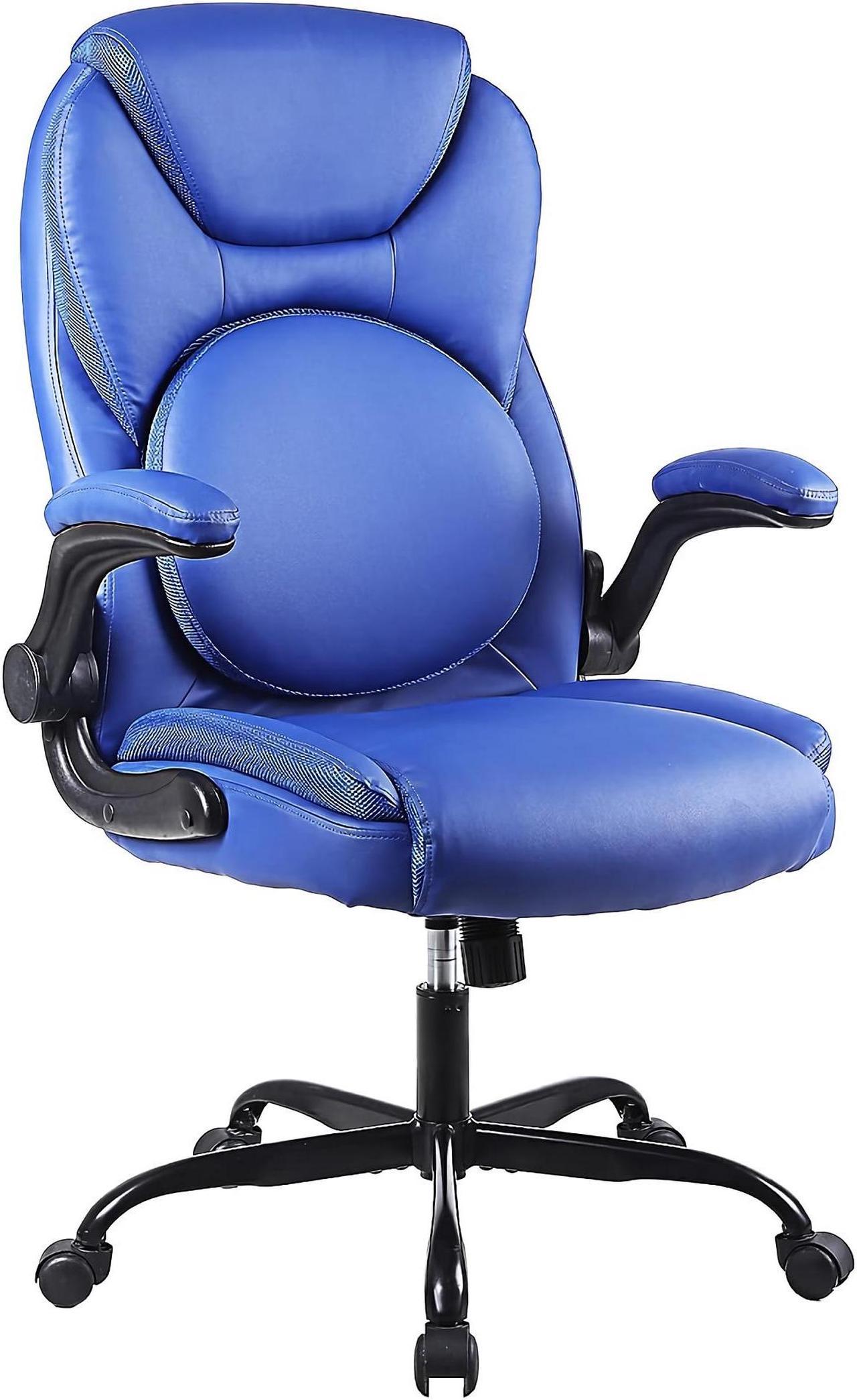 Toytexx Inc Ergonomic Office Chair, Adjustable Swivel Chair with PU Leather, High-Back Lumbar Support, Flip-Up Armrests for Home, Office - GD-9350 - Blue