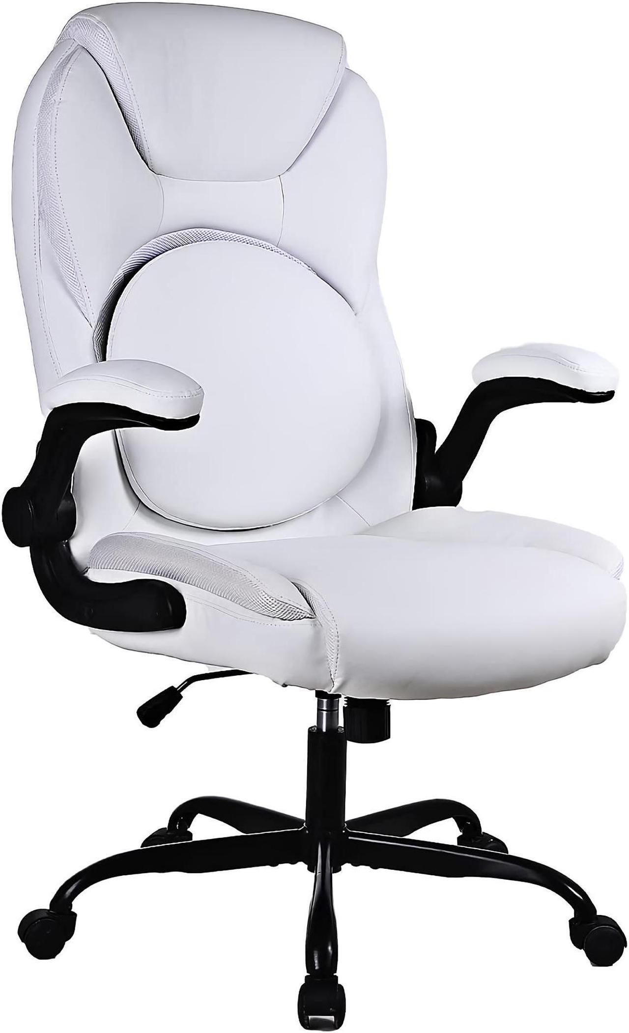 Toytexx Inc Ergonomic Office Chair, Adjustable Swivel Chair with PU Leather, High-Back Lumbar Support, Flip-Up Armrests for Home, Office - GD-9350 - White