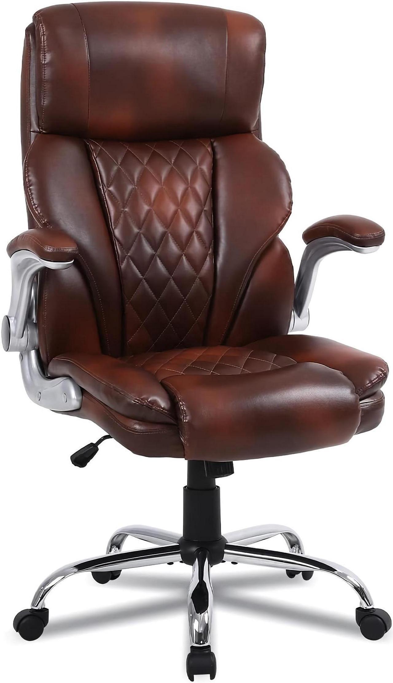 Toytexx Inc Executive Office Chair, Adjustable Swivel Chair with PU Leather, High-Back Lumbar Support, Flip-Up Armrests for Home, Office - GD-9334 _Brown