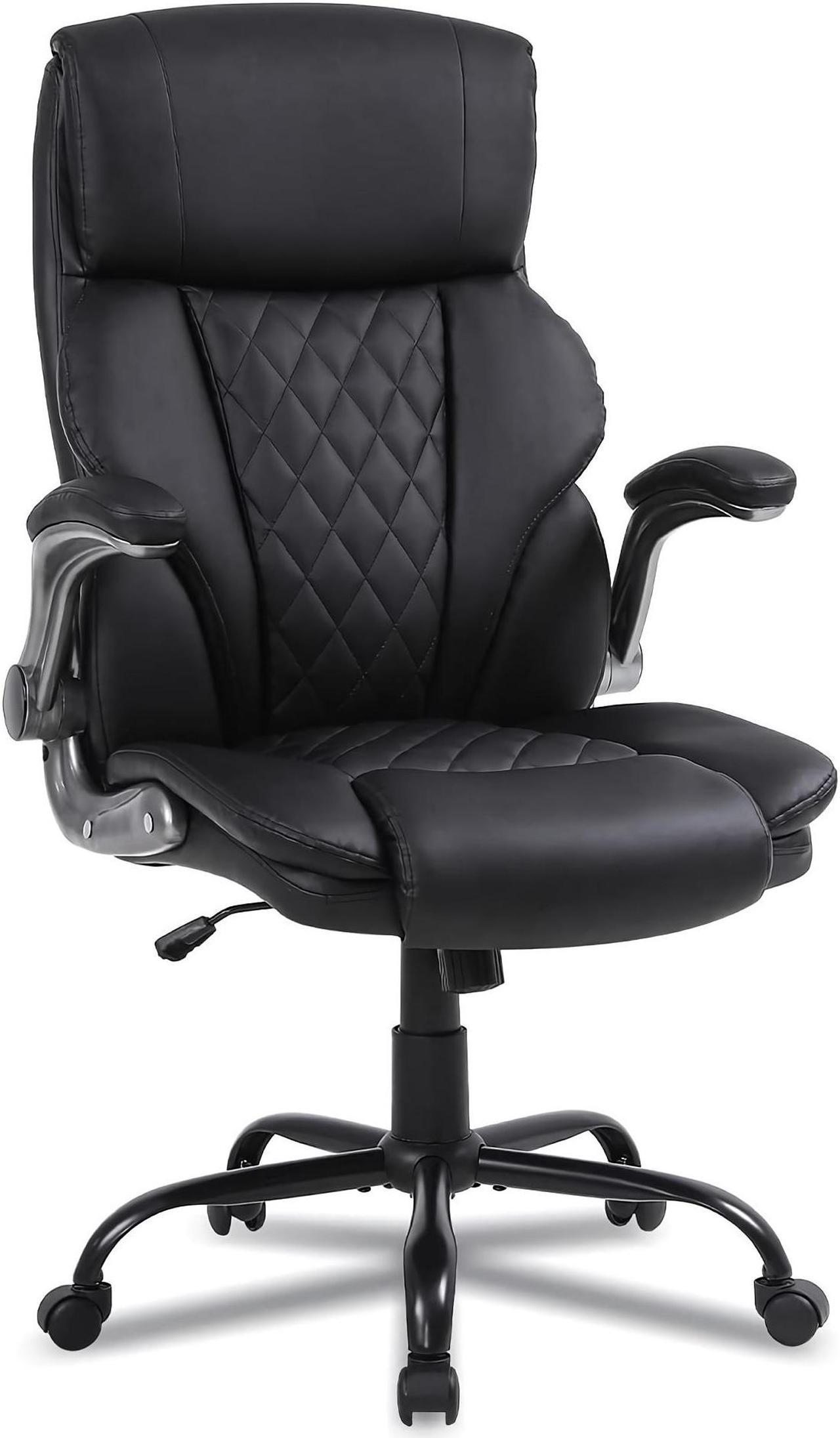 Toytexx Inc Executive Office Chair, Adjustable Swivel Chair with PU Leather, High-Back Lumbar Support, Flip-Up Armrests for Home, Office - GD-9334 _Black