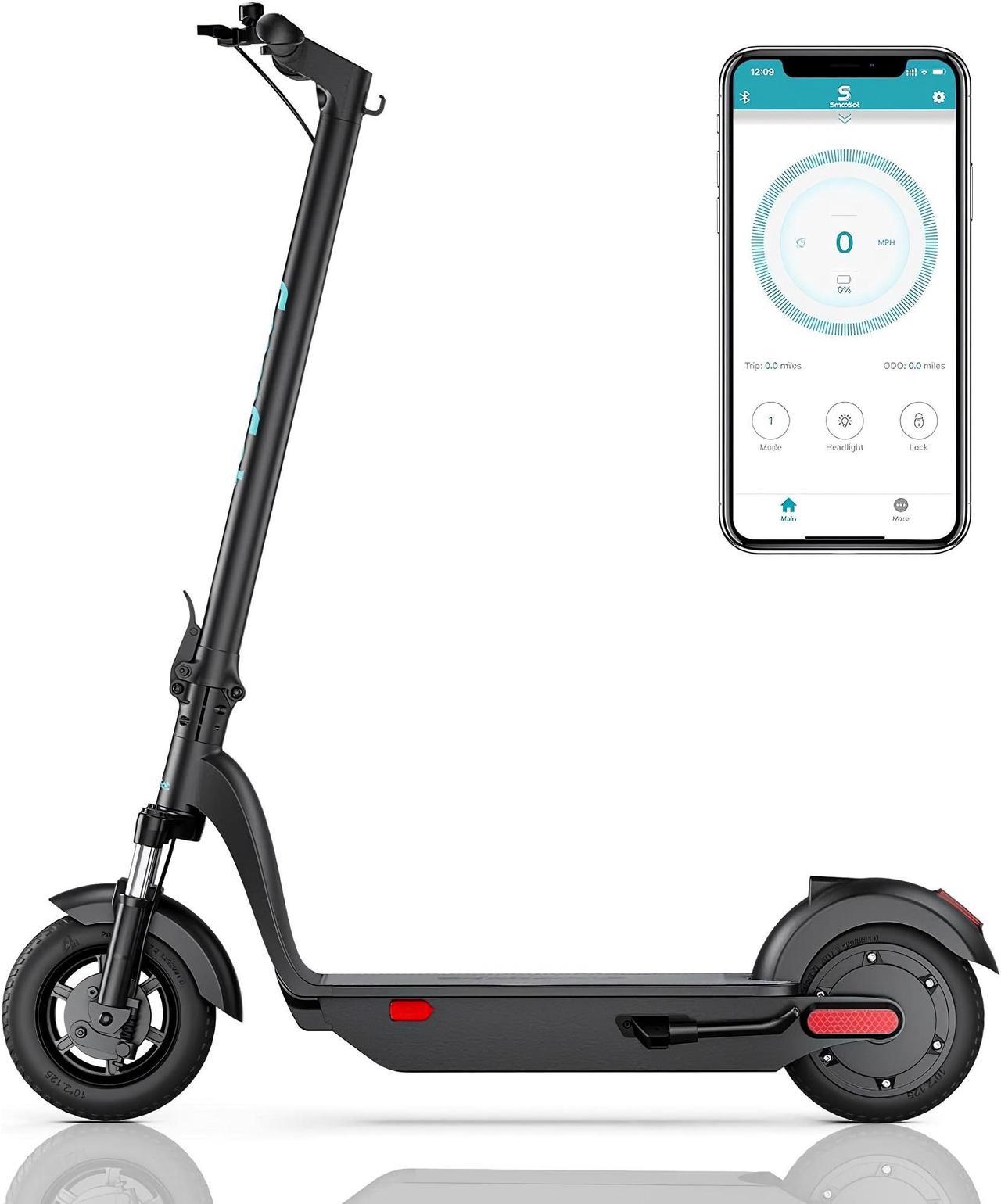 Toytexx Inc SmooSat MAX Electric Scooter, 500W Folding E-Scooter with Smart APP, 10" Tires, Front Suspension, 48 km Range, Up to 30 km/h Speed, 264 lbs Max Load