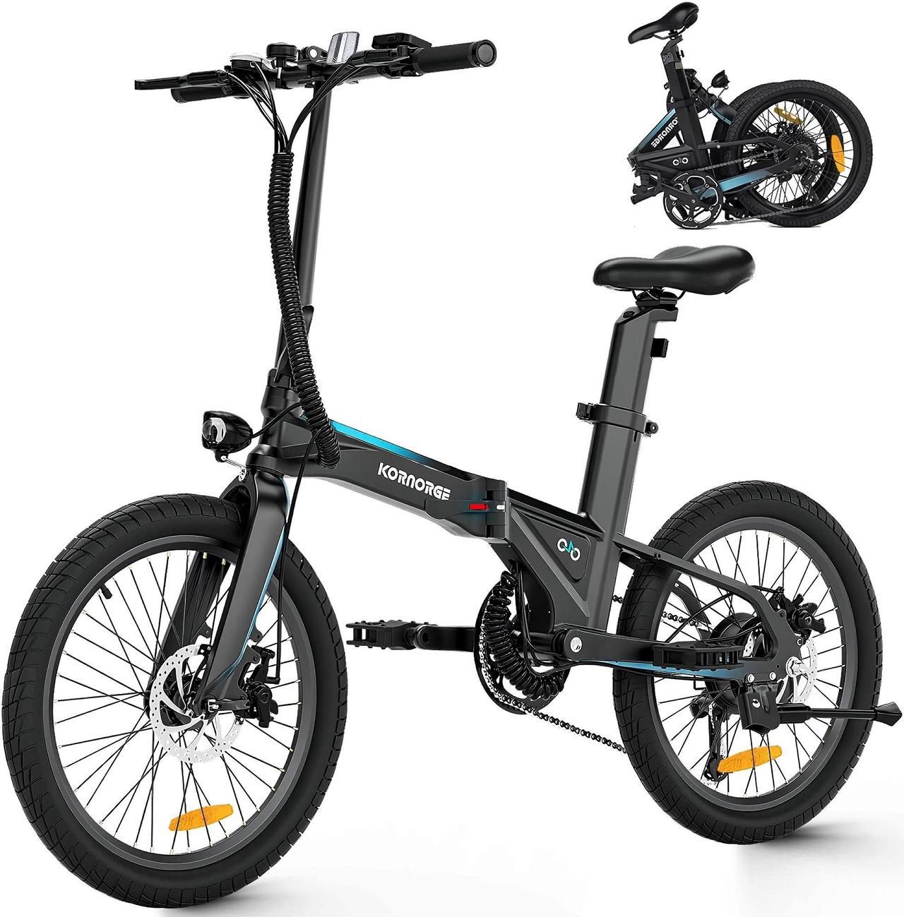 Toytexx Inc KORNORGE A9 Foldable Electric Bike, 20" E-Bike with 250W Motor, Lightweight Frame, LED Headlight, Shimano 7-Speed, 3 Modes, 15.5 MPH Max Speed - Black