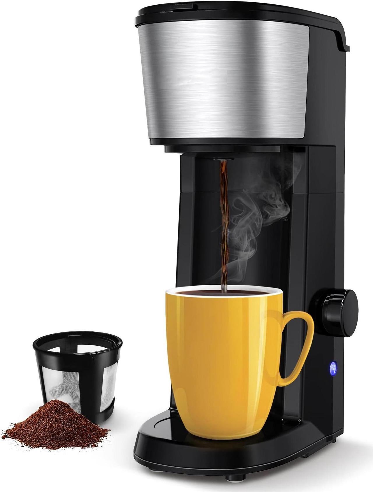 Toytexx Inc BONSENKITCHEN Single Serve Coffee Maker, 14oz Compact Coffee Machine with Auto Shut-Off, Reusable Filter for Ground Coffee, Home, Kitchen, Travel - CM8104