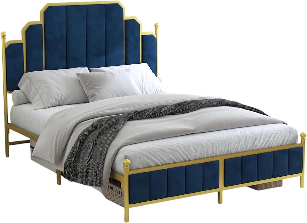 Toytexx Inc Queen Size Upholstered Bed Frame, Metal Bed Frame with Linen Fabric Headboard, Under Bed Storage, No Box Spring Required (Blue) - BD018QNGDDB