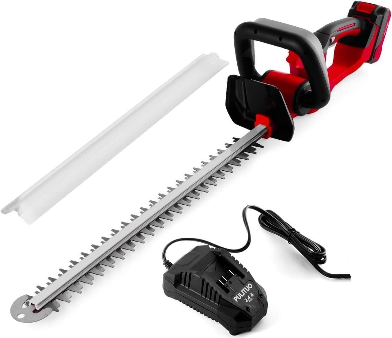 Toytexx Inc PULITUO 20V Hedge Trimmer, Cordless Battery Trimmer with 52cm Dual-Action Laser Blade, 1.5cm Cutting Capacity, 2400 SPM, 2.0Ah Li-ion Garden Battery - DCHT2006