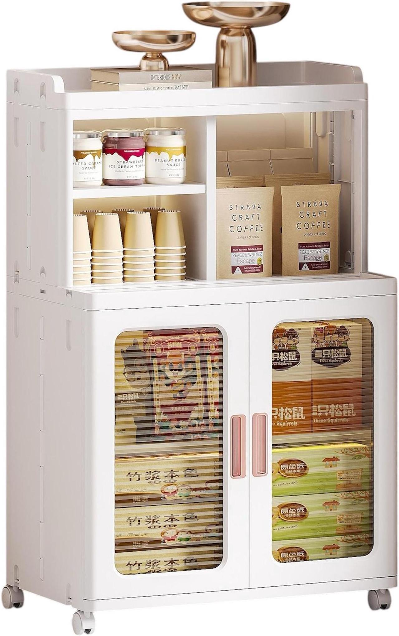 Toytexx Inc Mobile Storage Cabinet with Transparent Doors, Open Storage Shelves, 360° Rolling Wheels - 8851-2