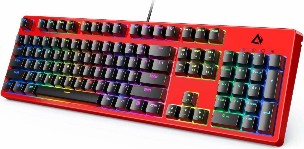 Toytexx Inc KM-G18 Red Mechanical Keyboard, Gaming Keyboard with 104 keys, Red Switches, RGB Backlight for PC and Mac