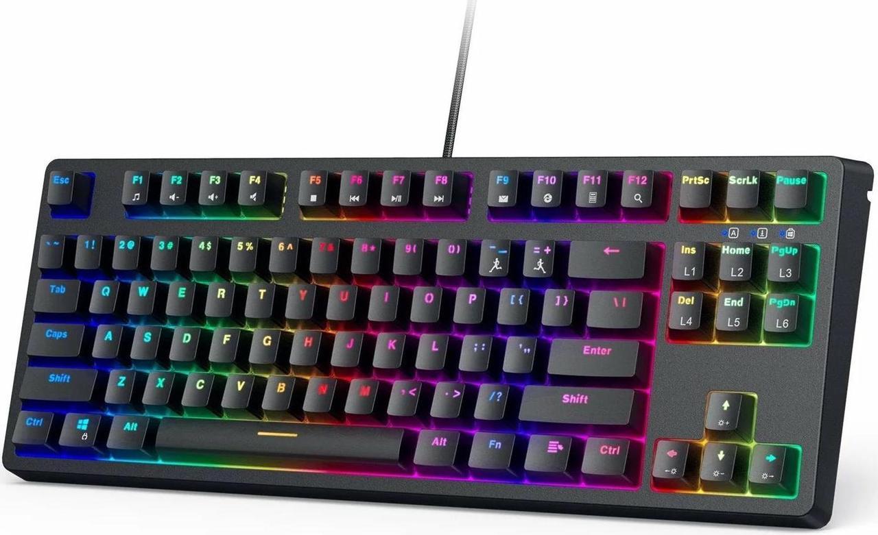 Toytexx Inc KM-G14 Mechanical Keyboard, Compact 87 Keys Gaming Keyboard with Blue Switches, RBG Light