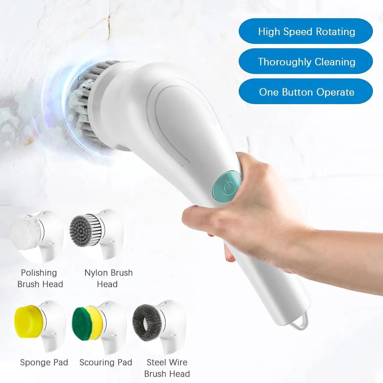 Alt view image 2 of 7 - Toytexx Inc 5-in-1 Cordless Electric Spin Scrubber: Handheld Cleaning Brush for Kitchen, Bathroom, Home