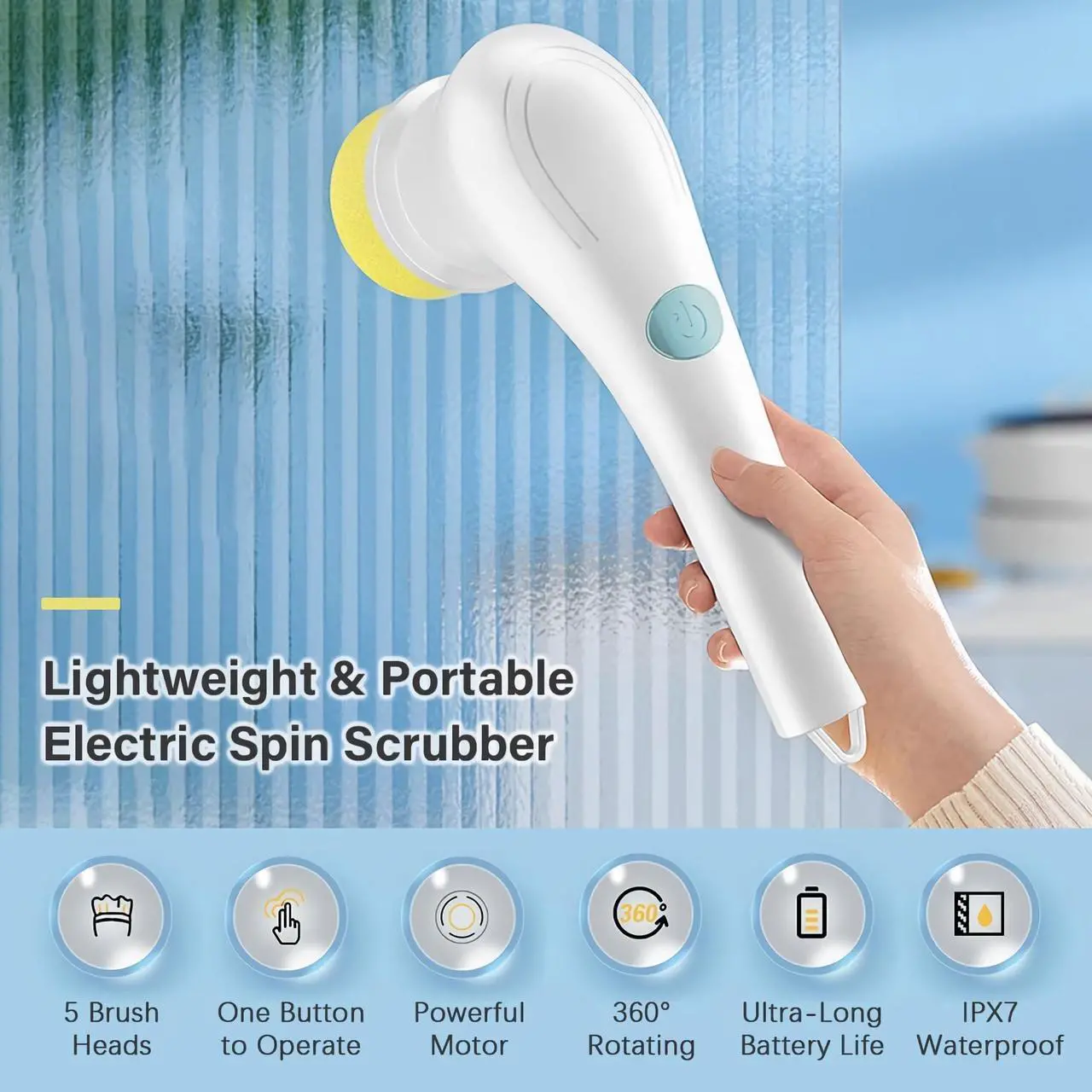 Alt view image 6 of 7 - Toytexx Inc 5-in-1 Cordless Electric Spin Scrubber: Handheld Cleaning Brush for Kitchen, Bathroom, Home
