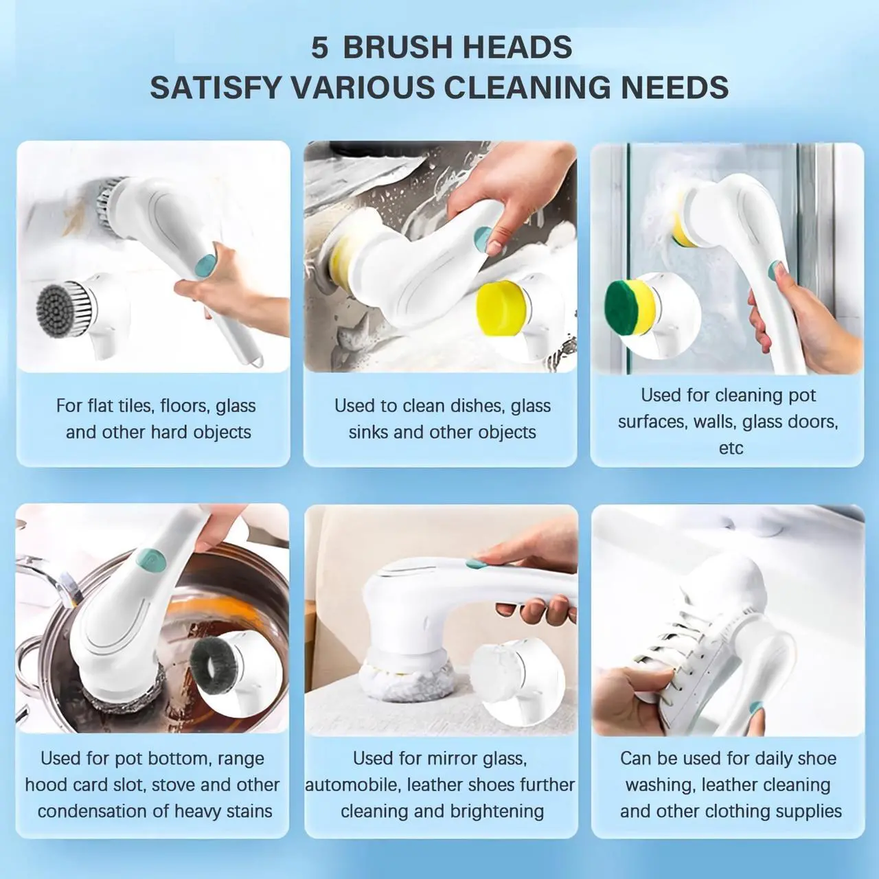 Alt view image 3 of 7 - Toytexx Inc 5-in-1 Cordless Electric Spin Scrubber: Handheld Cleaning Brush for Kitchen, Bathroom, Home
