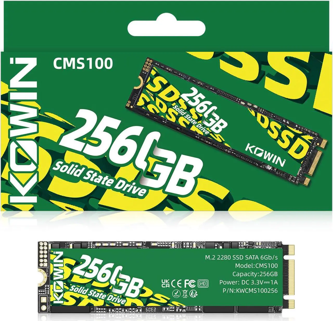 Main image of KOWIN CMS100 M.2 SATA 6Gb/s SSD 256GB, R/W up to 510/510MB/s,SATA3.0 M.2 2280 interface desktop/laptop universal computer hard drive high-speed SATA6Gb/s built-in solid state drive 256GB