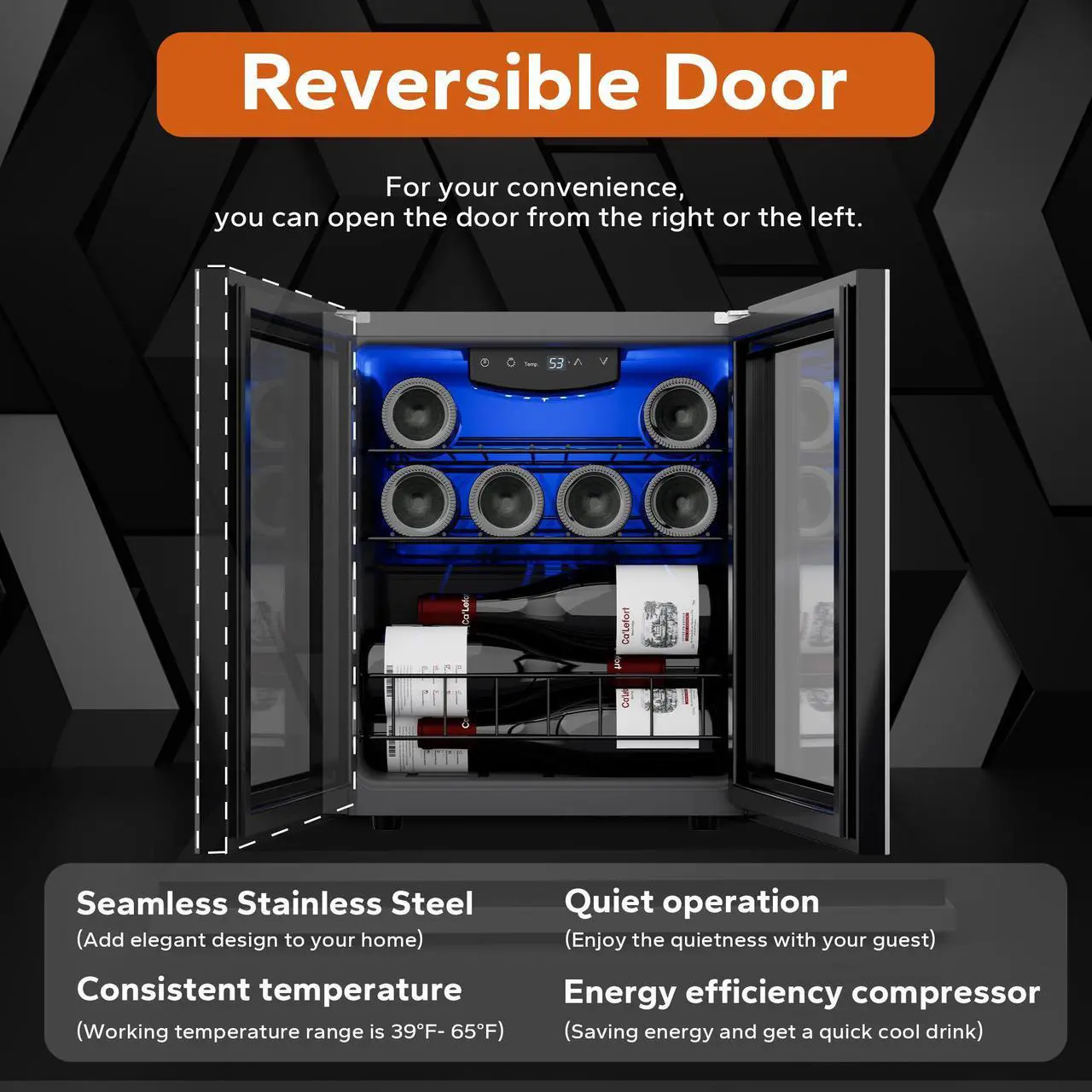 Alt view image 4 of 7 - Ca'Lefort 12-Bottle Wine Refrigerator Freestanding Wine Fridge with Temperature Control and Anti-UV Glass Door Wine Cooler, Perfect for Stylish Wine Storage at Home, Office, and Bar