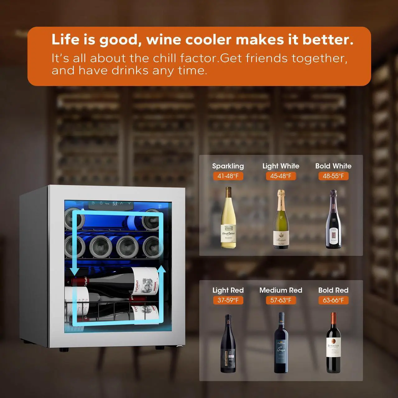 Alt view image 7 of 7 - Ca'Lefort 12-Bottle Wine Refrigerator Freestanding Wine Fridge with Temperature Control and Anti-UV Glass Door Wine Cooler, Perfect for Stylish Wine Storage at Home, Office, and Bar
