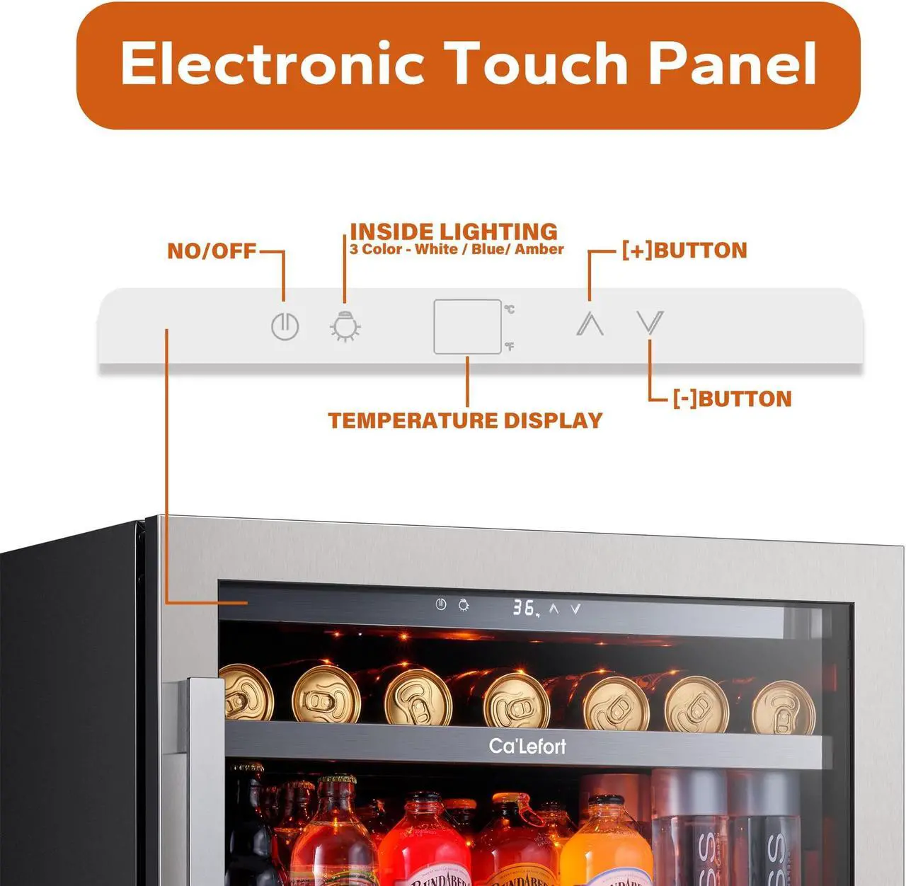 Alt view image 6 of 7 - Ca'Lefort 24 Inch Beverage Refrigerator cooler, 180 Can Beverage Fridge with Glass Door 3 LED Drink Fridge Built in or Freestanding for Home/Kitchen(5.65 cu.ft)
