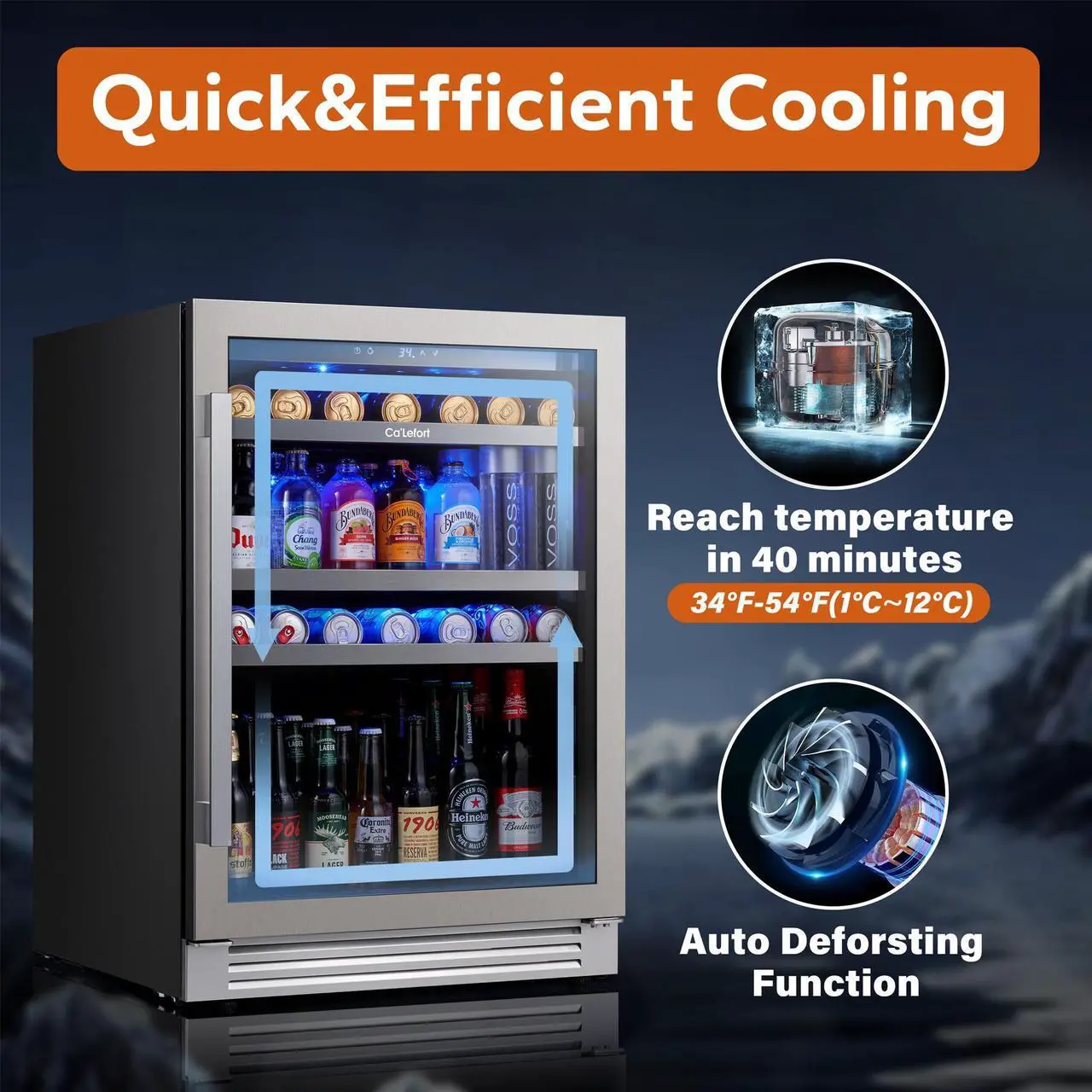 Alt view image 4 of 7 - Ca'Lefort 24 Inch Beverage Refrigerator cooler, 180 Can Beverage Fridge with Glass Door 3 LED Drink Fridge Built in or Freestanding for Home/Kitchen(5.65 cu.ft)