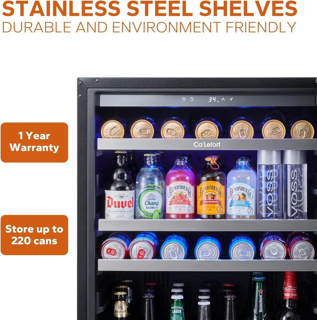 Alt view image 5 of 7 - Ca'Lefort 24 Inch Beverage Refrigerator cooler, 180 Can Beverage Fridge with Glass Door 3 LED Drink Fridge Built in or Freestanding for Home/Kitchen(5.65 cu.ft)