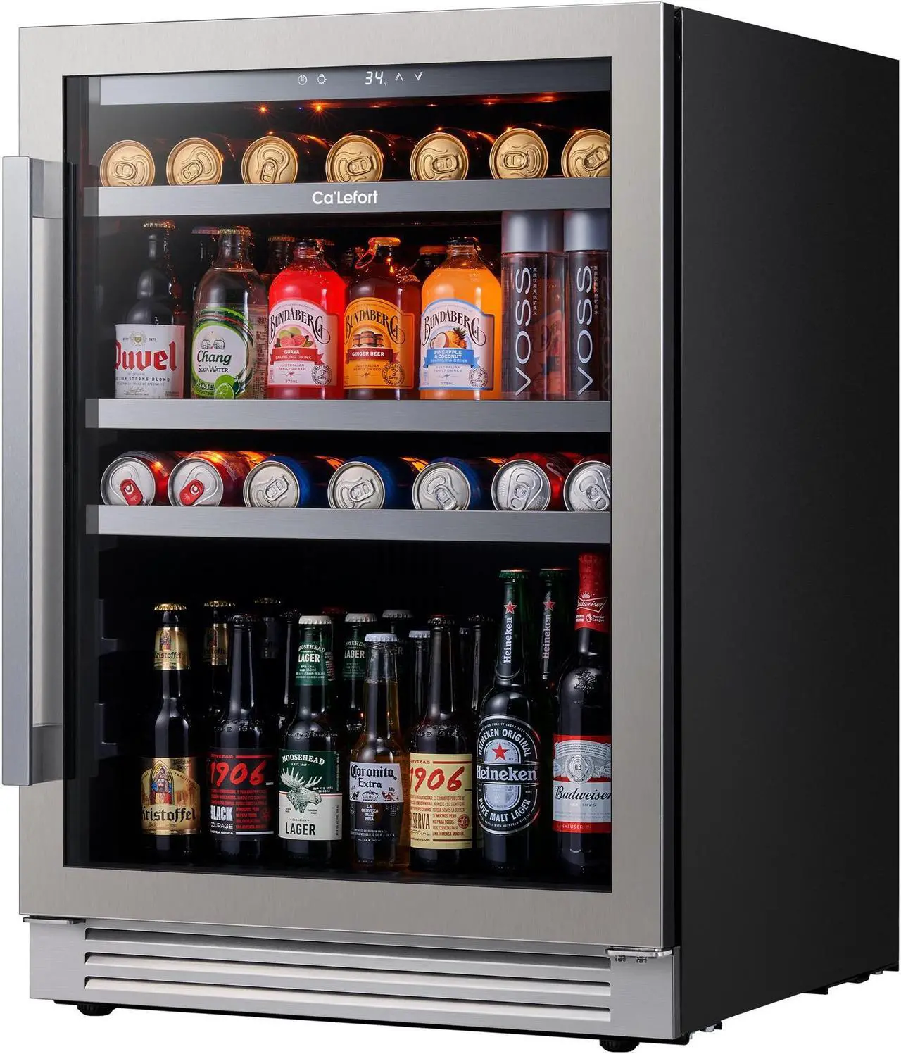 Main image of Ca'Lefort 24 Inch Beverage Refrigerator cooler, 180 Can Beverage Fridge with Glass Door 3 LED Drink Fridge Built in or Freestanding for Home/Kitchen(5.65 cu.ft)