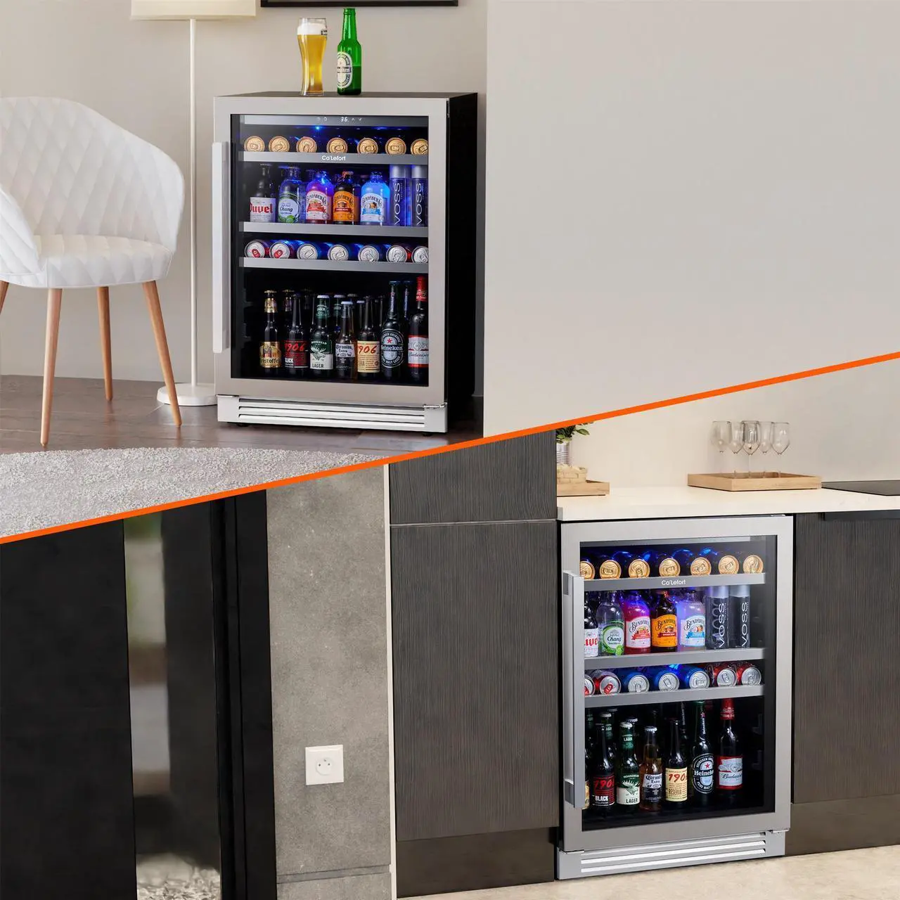Alt view image 2 of 7 - Ca'Lefort 24 Inch Beverage Refrigerator cooler, 180 Can Beverage Fridge with Glass Door 3 LED Drink Fridge Built in or Freestanding for Home/Kitchen(5.65 cu.ft)