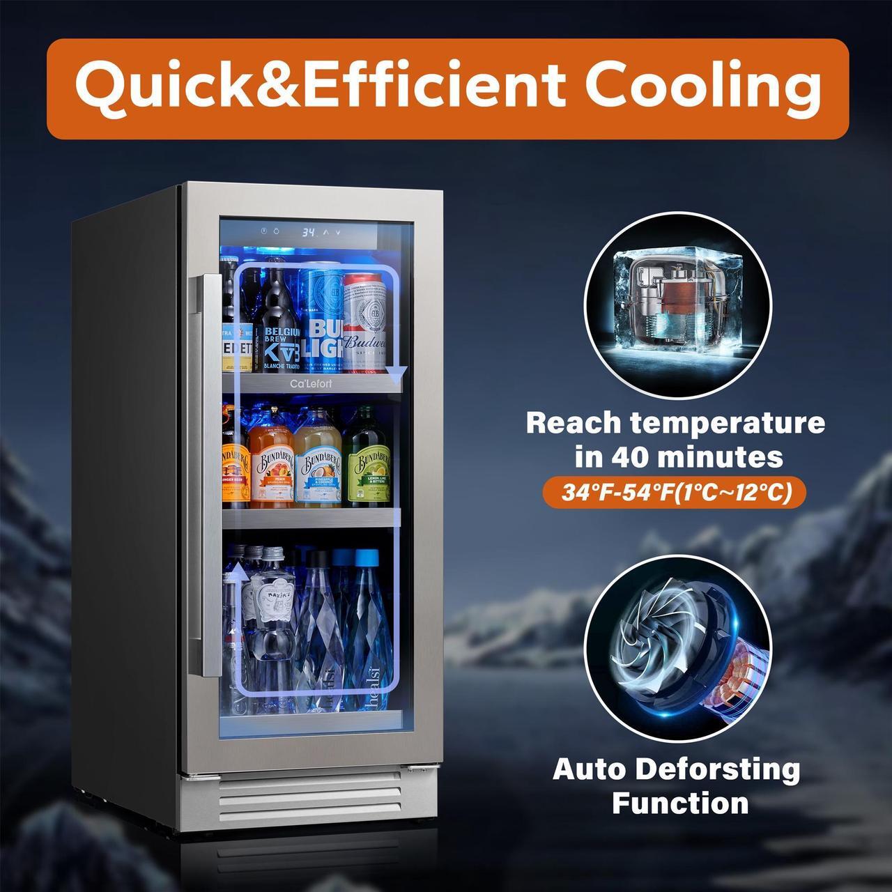 Alt view image 4 of 7 - Ca'Lefort 15 Inch Beverage Refrigerator cooler, 80 Can Beverage Fridge with Glass Door Drink Fridge Built-in or Freestanding for Home/Kitchen(3.0 cu.ft)