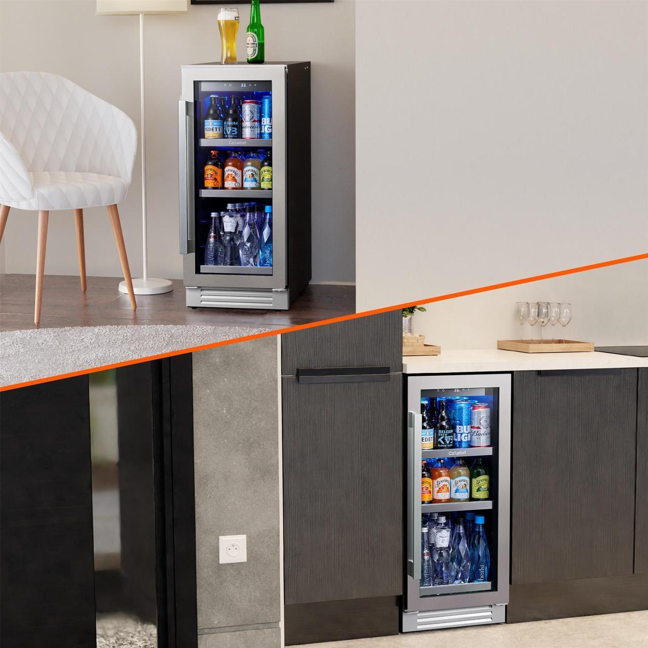 Alt view image 2 of 7 - Ca'Lefort 15 Inch Beverage Refrigerator cooler, 80 Can Beverage Fridge with Glass Door Drink Fridge Built-in or Freestanding for Home/Kitchen(3.0 cu.ft)