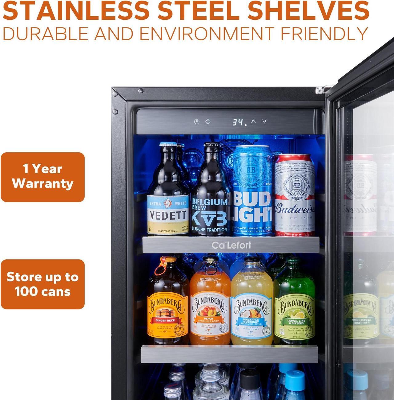 Alt view image 5 of 7 - Ca'Lefort 15 Inch Beverage Refrigerator cooler, 80 Can Beverage Fridge with Glass Door Drink Fridge Built-in or Freestanding for Home/Kitchen(3.0 cu.ft)