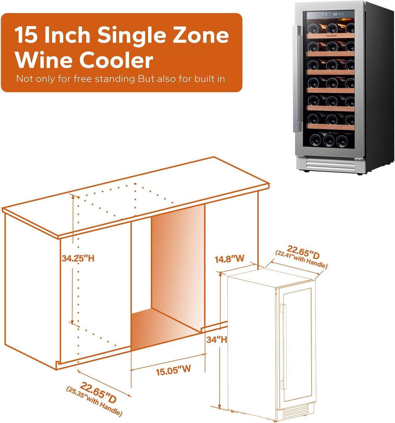 Alt view image 4 of 7 - Ca'Lefort 15 Inch Wine Fridge, 33 Bottle Wine Cooler Refrigerator with Glass Door,Built-in or Freestanding Wine cellar for Home/Bar/Kitchen (3.0 cu.ft)