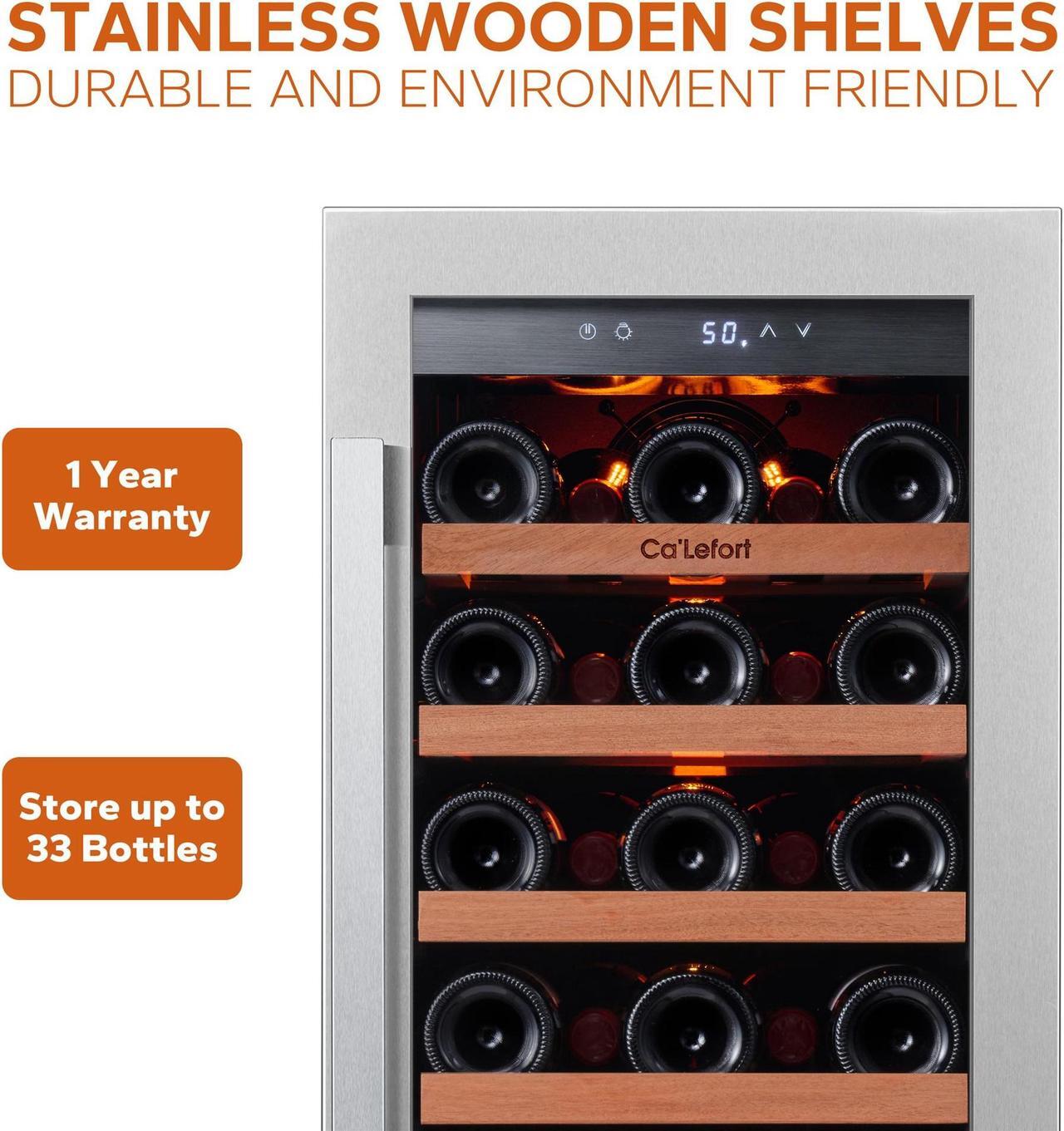 Alt view image 3 of 7 - Ca'Lefort 15 Inch Wine Fridge, 33 Bottle Wine Cooler Refrigerator with Glass Door,Built-in or Freestanding Wine cellar for Home/Bar/Kitchen (3.0 cu.ft)