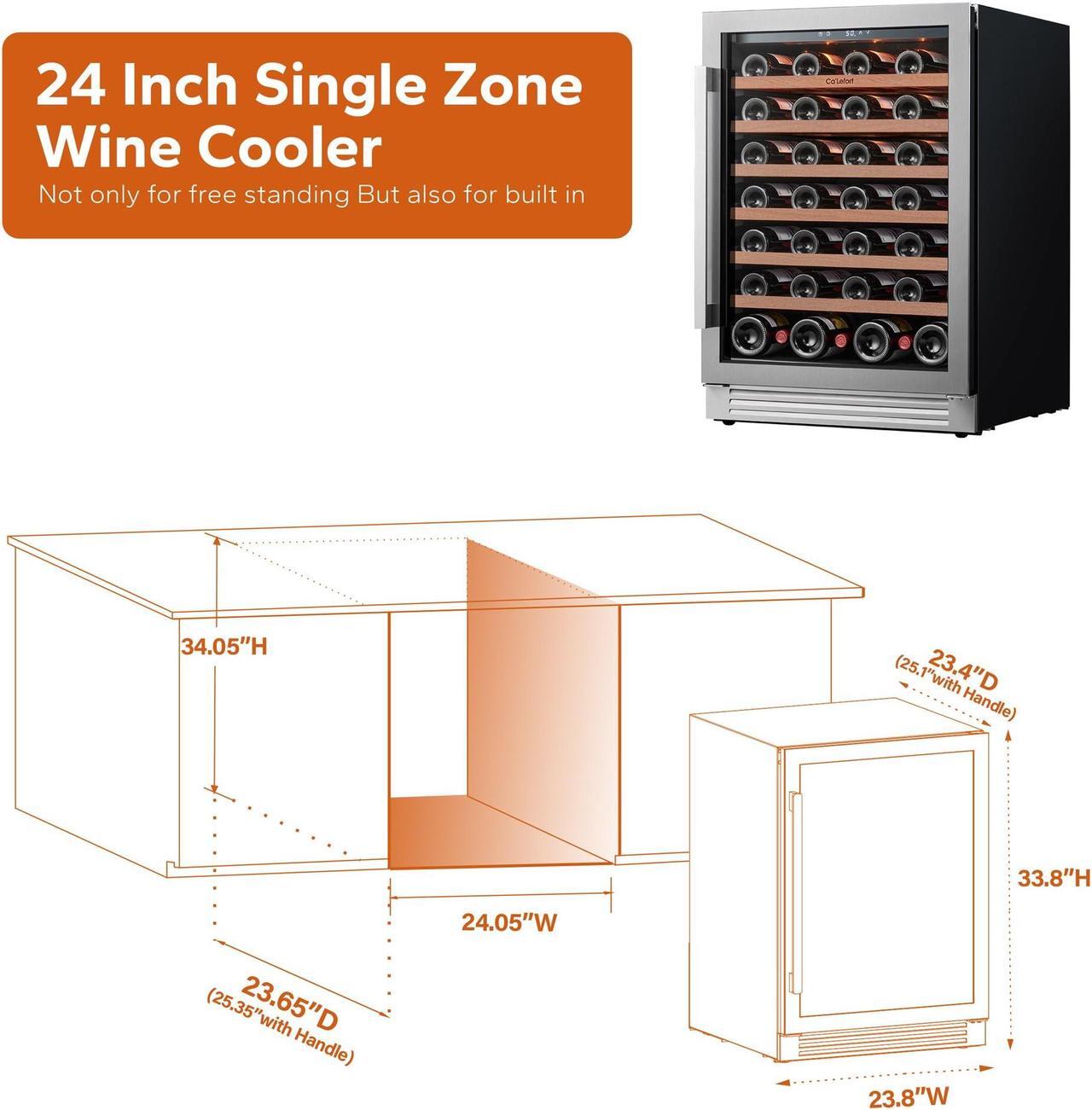 Alt view image 4 of 7 - Ca'Lefort 24 Inch Wine Fridge, 54 Bottle Wine Cooler Refrigerator, 40-65°F Wine Refrigerator Glass Door, 3 LED Built-in or Freestanding Wine Cellar for Home/Bar/Kitchen (5.65 cu.ft)