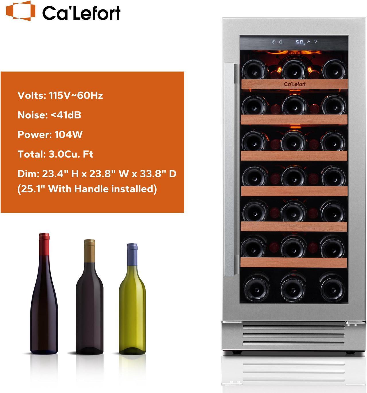 Alt view image 2 of 7 - Ca'Lefort 15 Inch Wine Fridge - 33 Bottle Wine Cooler Refrigerator with Glass Door, Built-in or Freestanding Wine Cellar for Home/Bar/Kitchen (3.0 cu.ft)