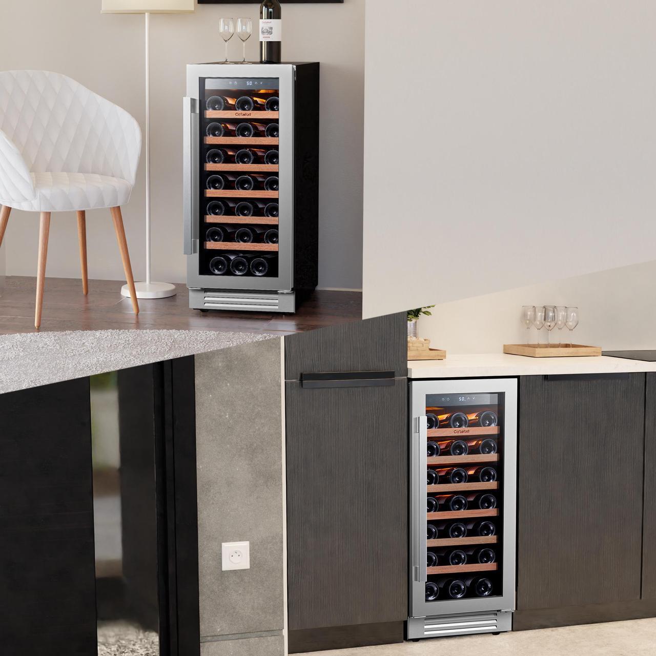 Alt view image 7 of 7 - Ca'Lefort 15 Inch Wine Fridge - 33 Bottle Wine Cooler Refrigerator with Glass Door, Built-in or Freestanding Wine Cellar for Home/Bar/Kitchen (3.0 cu.ft)