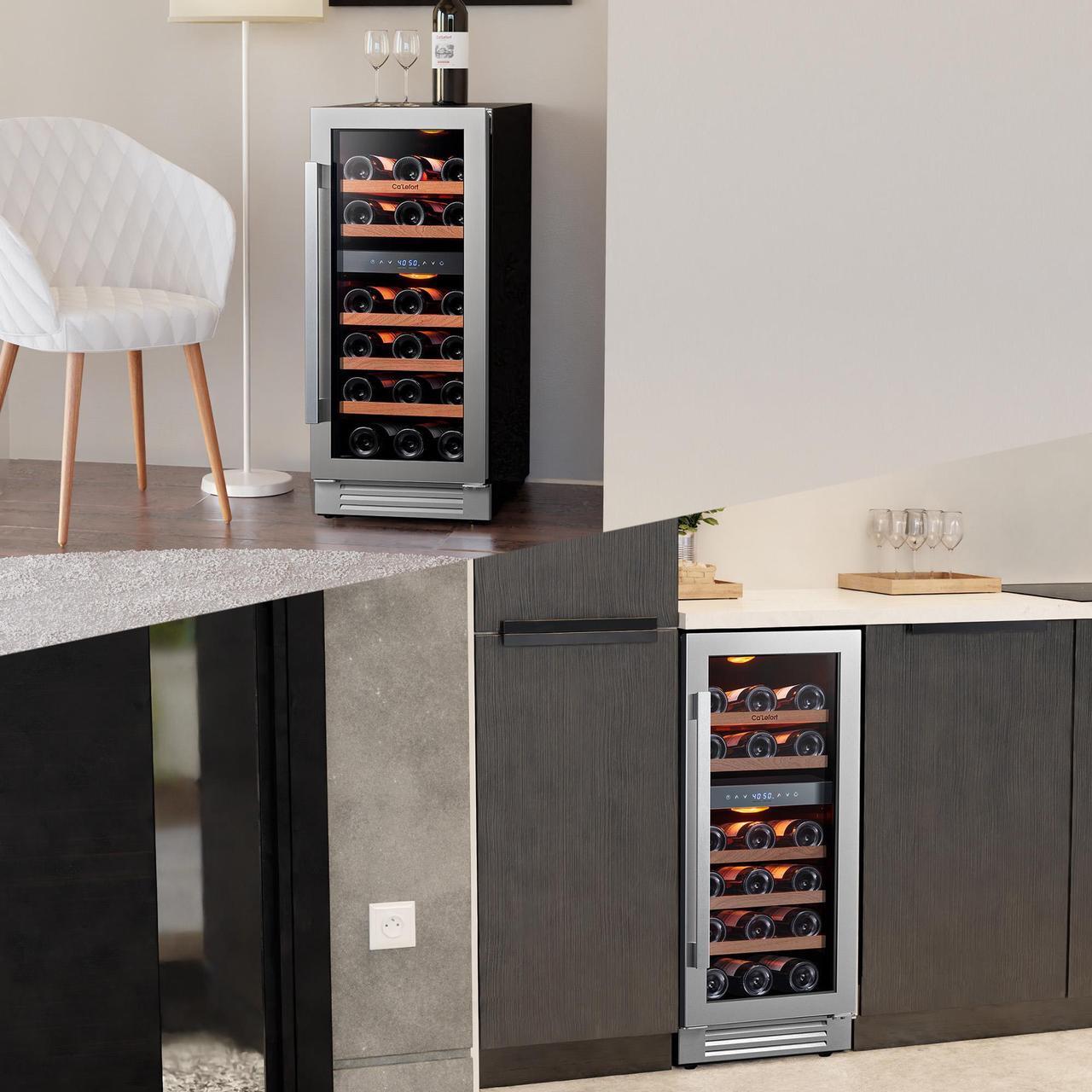 Alt view image 2 of 7 - Ca'Lefort Quiet Wine Refrigerator - Compressor Cooling & 40-65°F Precision Control Freestanding Design & 85L Storage | Amber/White/Blue LED Lighting for Stylish Display