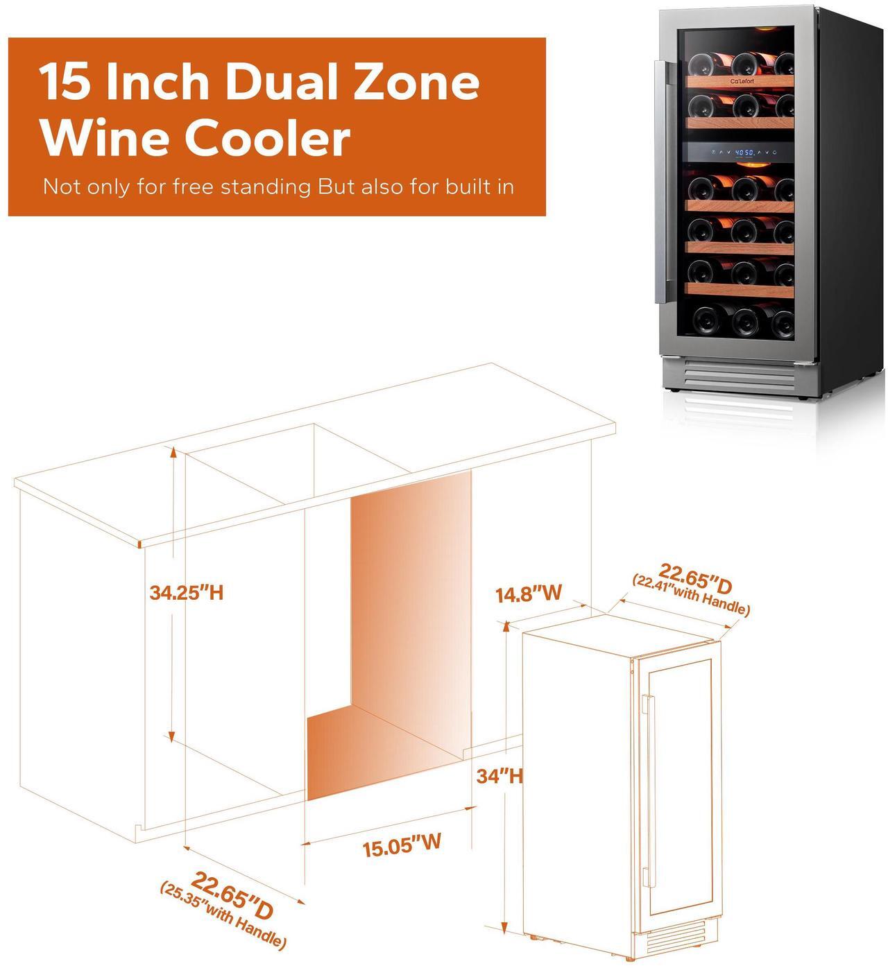 Alt view image 5 of 7 - Ca'Lefort Quiet Wine Refrigerator - Compressor Cooling & 40-65°F Precision Control Freestanding Design & 85L Storage | Amber/White/Blue LED Lighting for Stylish Display