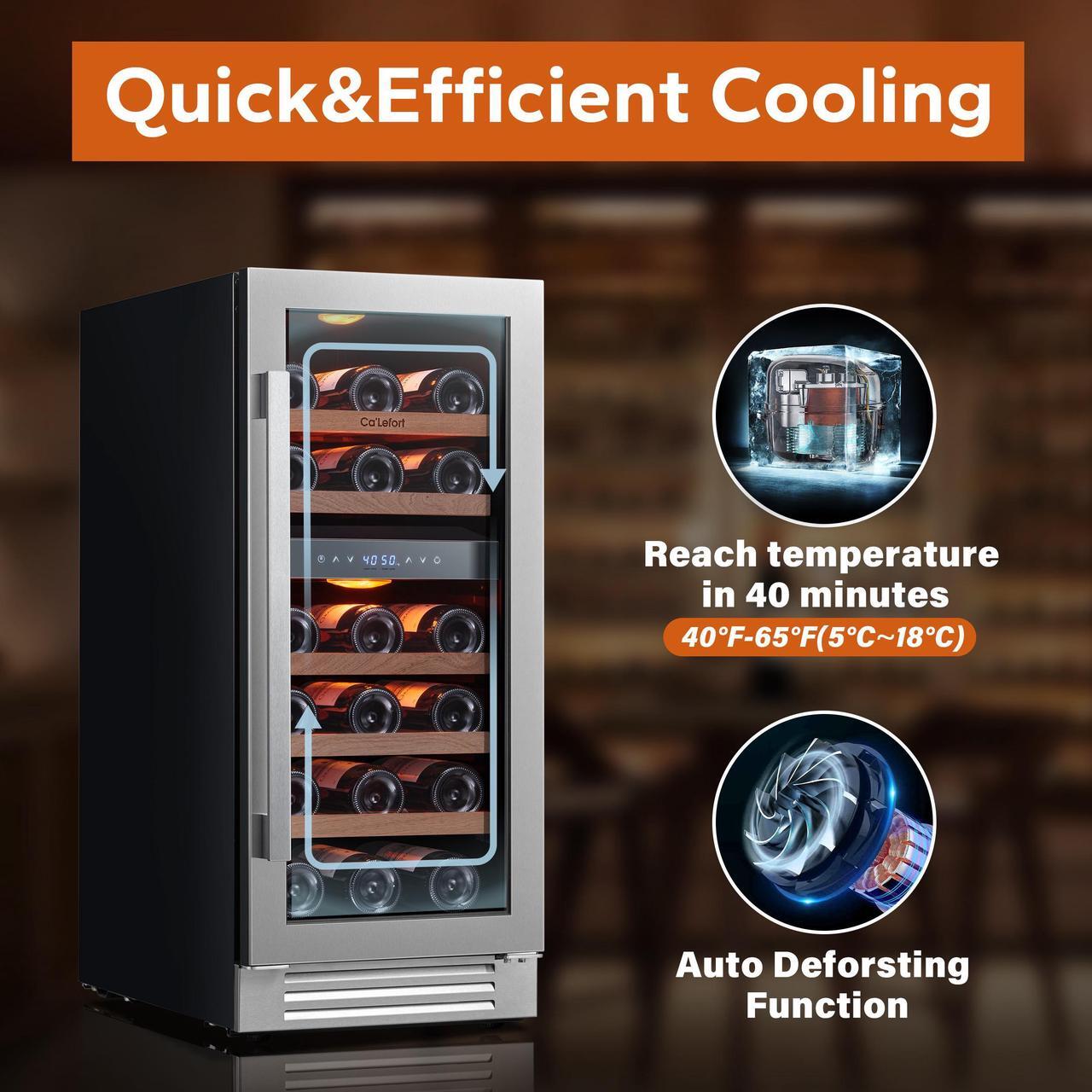 Alt view image 7 of 7 - Ca'Lefort Quiet Wine Refrigerator - Compressor Cooling & 40-65°F Precision Control Freestanding Design & 85L Storage | Amber/White/Blue LED Lighting for Stylish Display