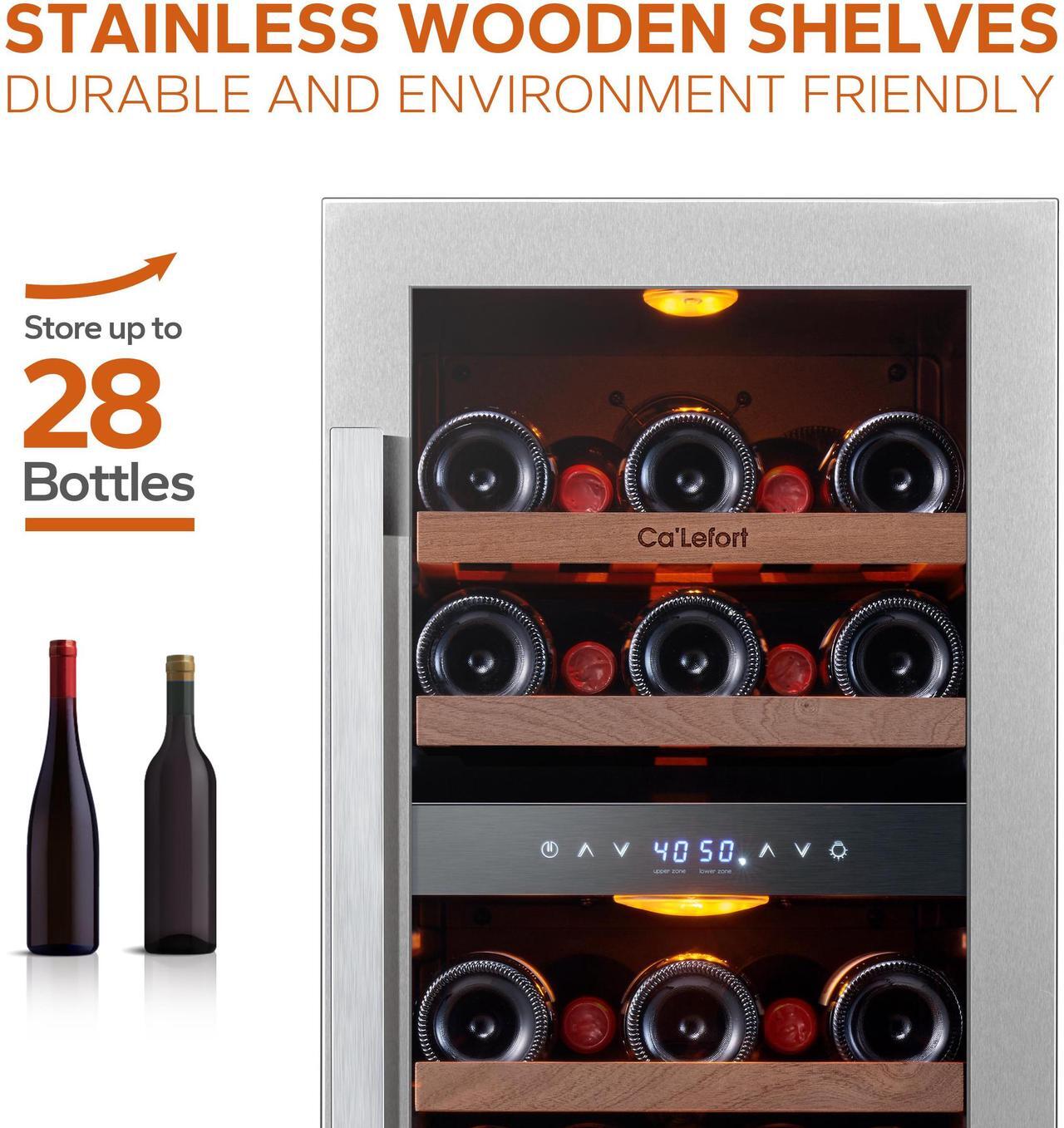 Alt view image 4 of 7 - Ca'Lefort Quiet Wine Refrigerator - Compressor Cooling & 40-65°F Precision Control Freestanding Design & 85L Storage | Amber/White/Blue LED Lighting for Stylish Display