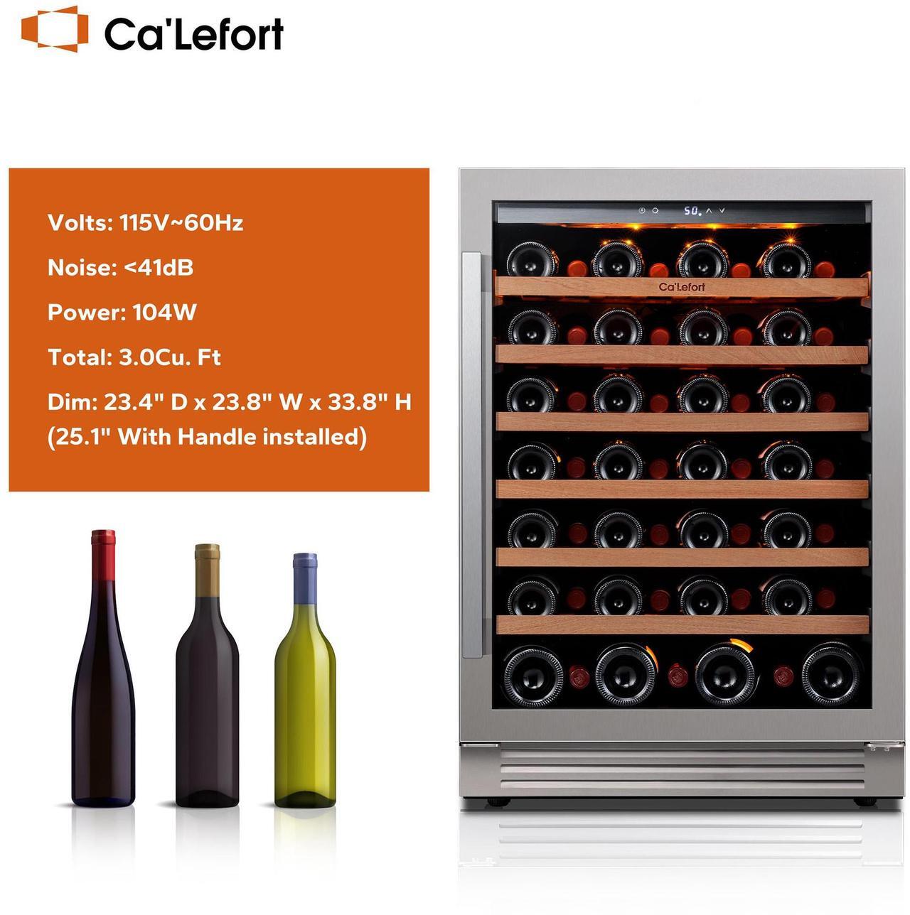 Alt view image 3 of 7 - Ca'Lefort Energy-Efficient Wine Fridge - R600a Compressor & Sabili Wood Shelves ETL-Certified 54-Bottle Capacity | Amber/White/Blue LED Display for Elegant Storage