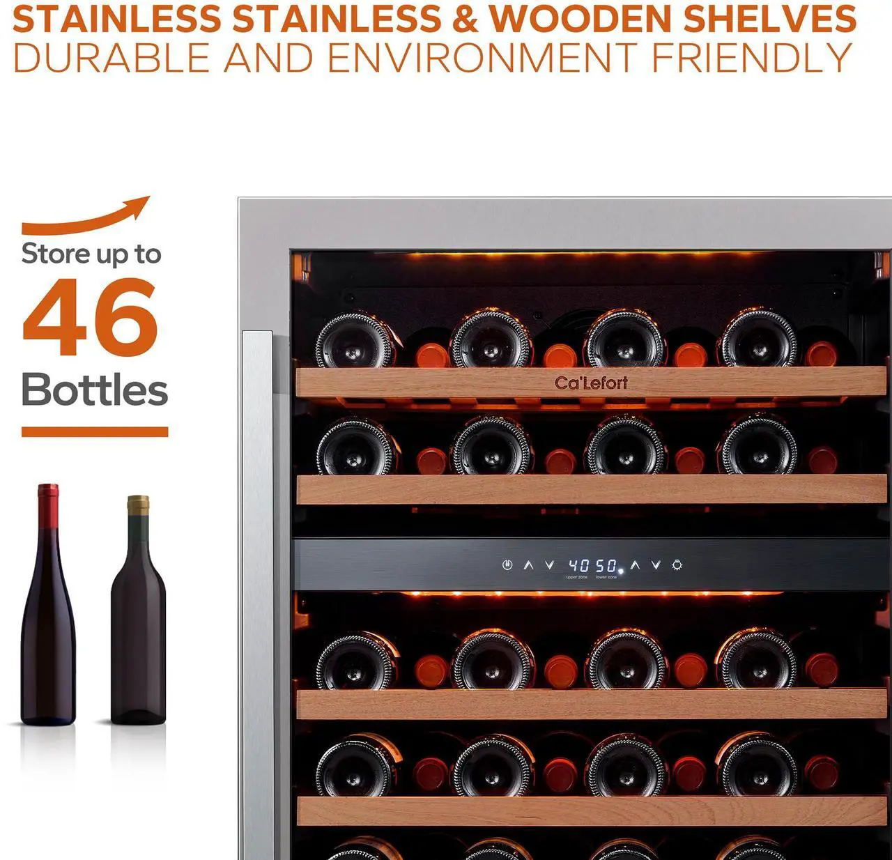 Alt view image 4 of 7 - Ca'Lefort Quiet Wine Refrigerator - 40-65°F Dual-Zone Control & Freestanding Design 5.65 Cu.Ft Capacity with Amber/White/Blue LED Lighting | Perfect for Entertainment/Kitchen Use